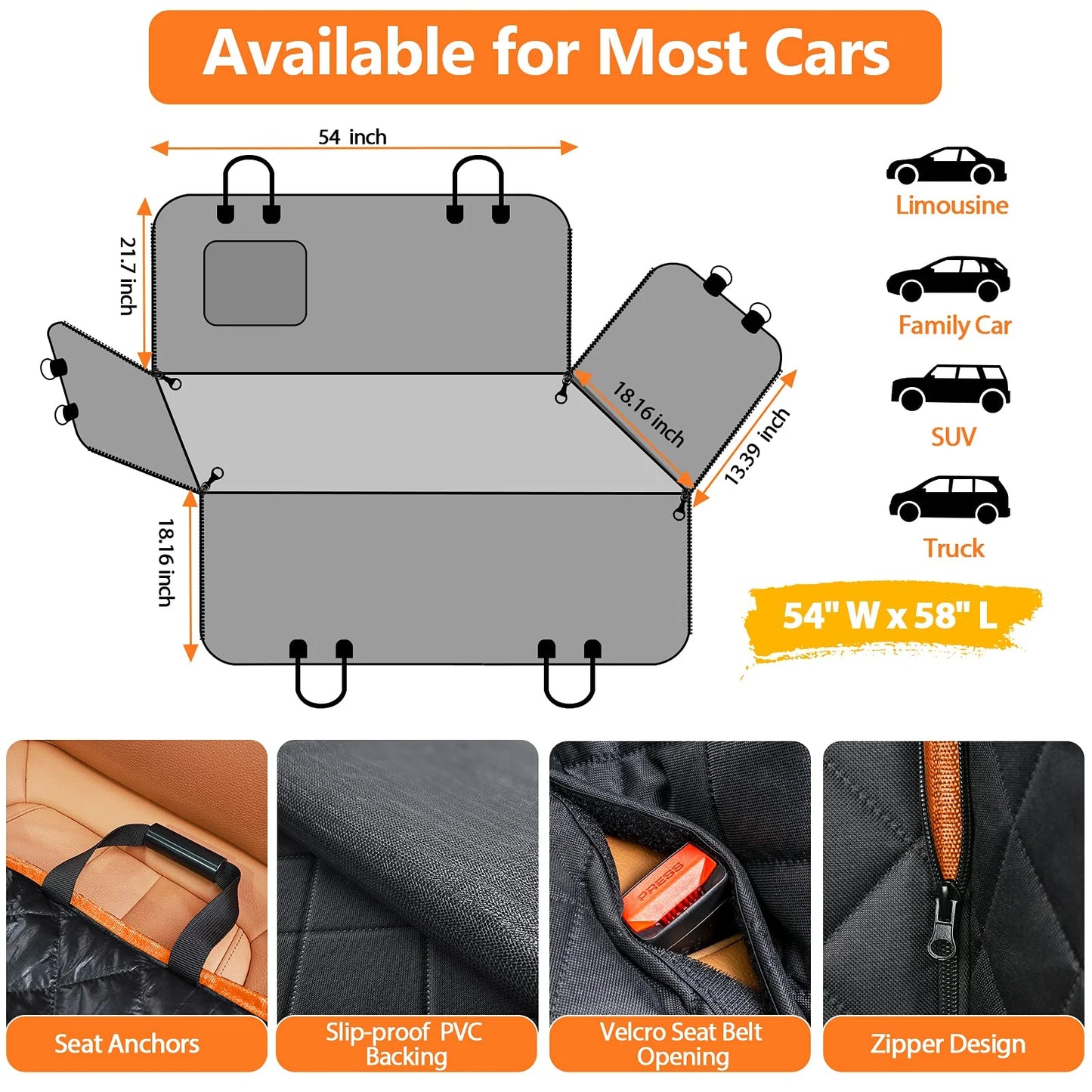 Dog Car Seat Cover, 100% Waterproof Hammock, Anti-Scratch and Anti-Slip Durable Seat Protector for Cars Trucks and SUV
