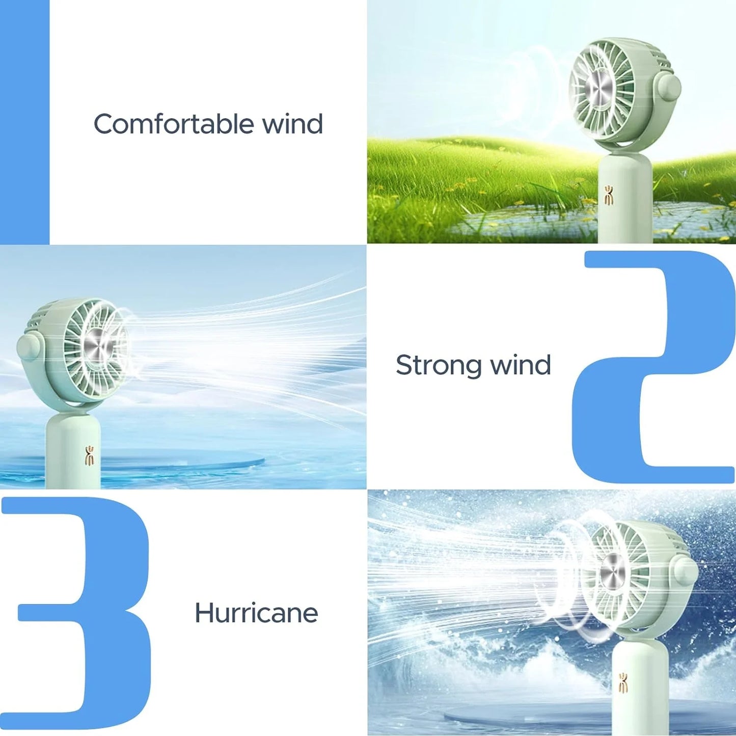 Mini Hand Fan, Portable Handheld Fan, USB Rechargeable Battery Fan with 180°Adjustable Angle, Small Pocket Fan Powerful Wind but Silent, with 3 Speeds, Hand Held Fan Can Stand for Desk Use (Green)