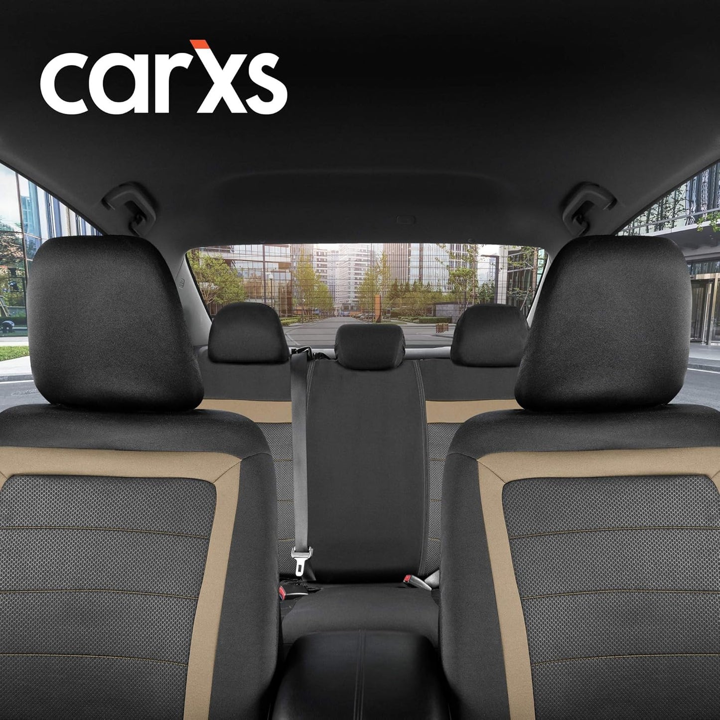 Carxs Freshmesh Car Seat Covers Full Set with Beige Accent – Mesh Front Seat Covers with Split Bench Back Seat Protector, Interior Covers for Auto Truck Van SUV