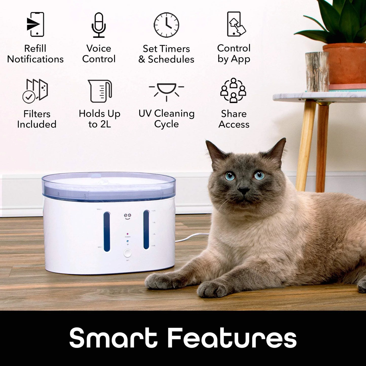 Petconnect Smart Fountain, 2.5 Liter Automatic Pet Water Dispenser for Cats & Dogs