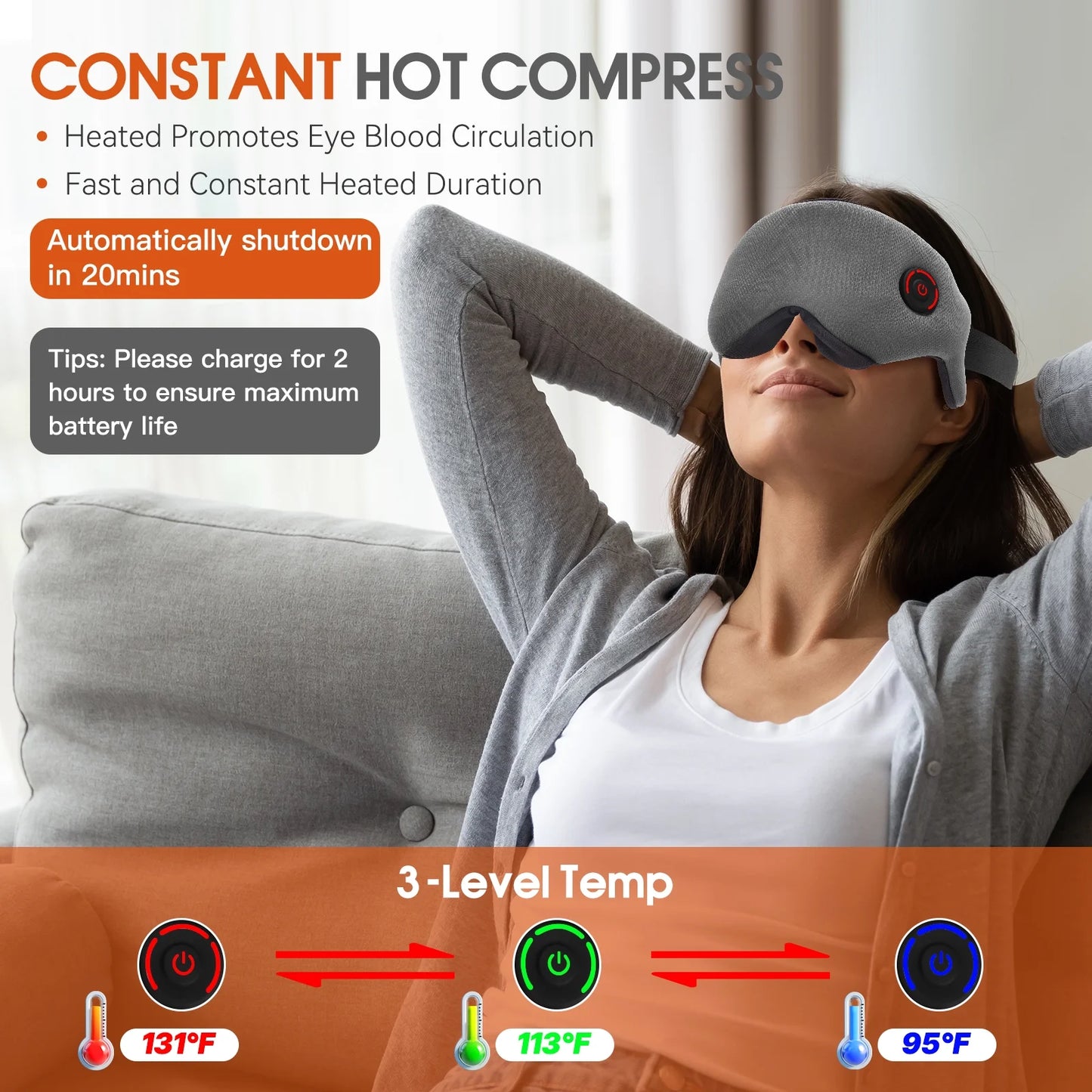 Cordless Heated Eye Mask-Electric Eye Mask for Dry Eyes, Stye, Belpharitis-Gray
