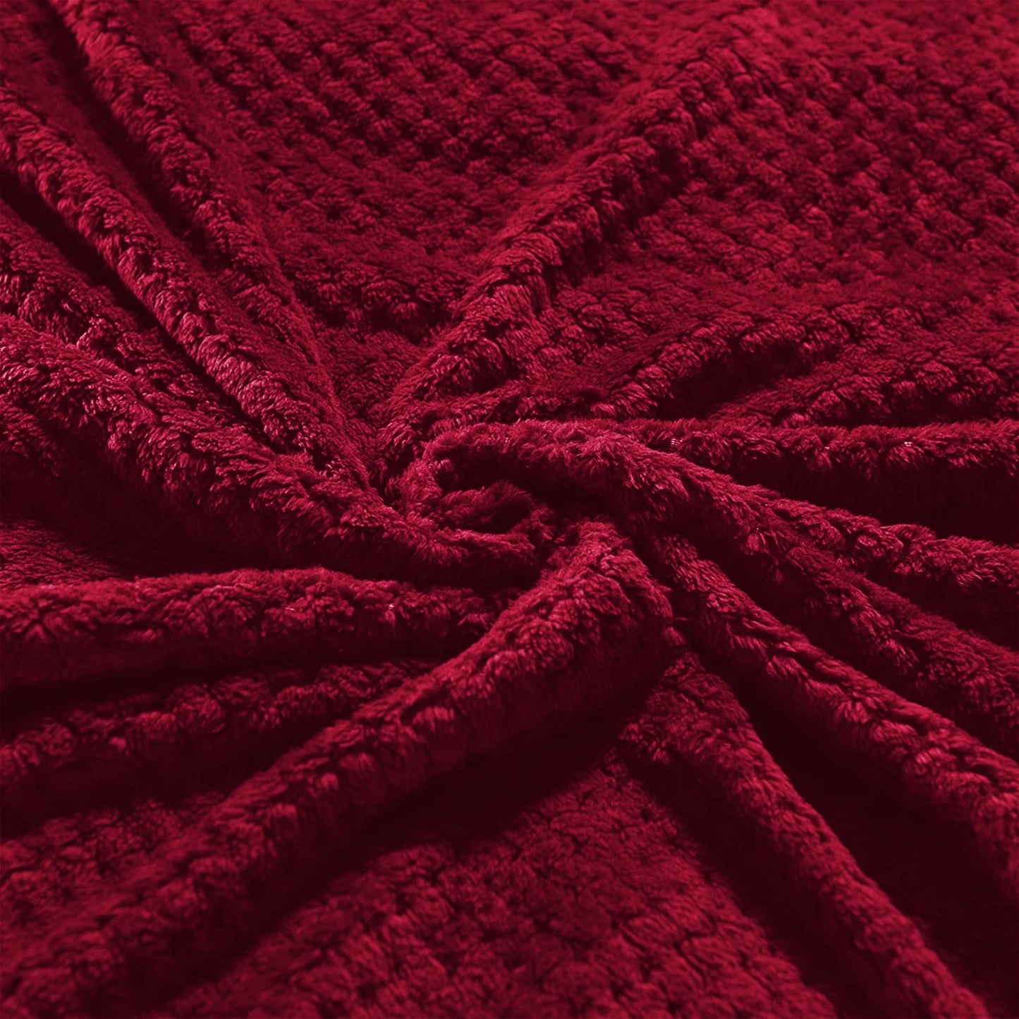 Waffle Textured Extra Large Fleece Blanket, Super Soft and Warm Throw Blanket for Couch, Sofa and Bed (Burgundy, 50"X70")-Cozy, Fuzzy and Lightweight