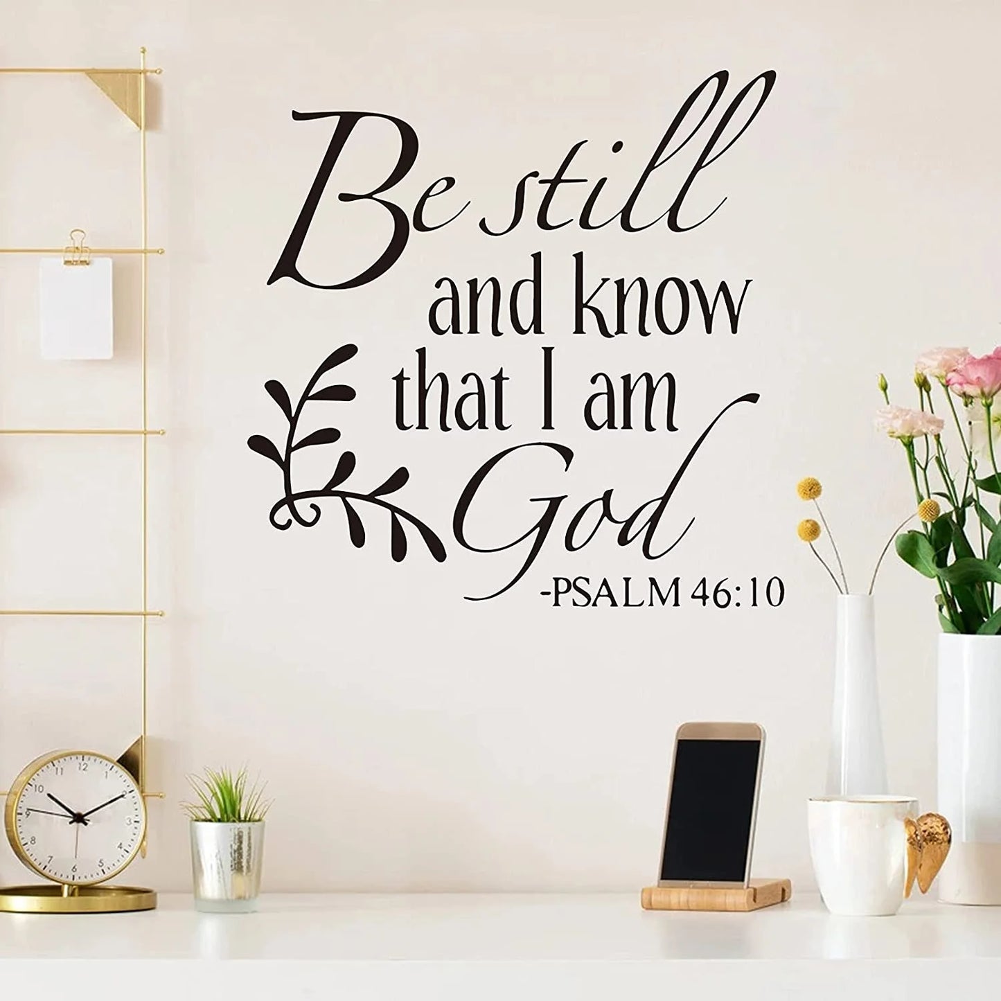 Be Still and Know That I Am God Psalm 46:10 Wall Decal, Christian Inspiring Bible Verse Quote Wall Stickers Vinyl Handwriting Art Letters Prayer Blessed Home Decor Wallpaper