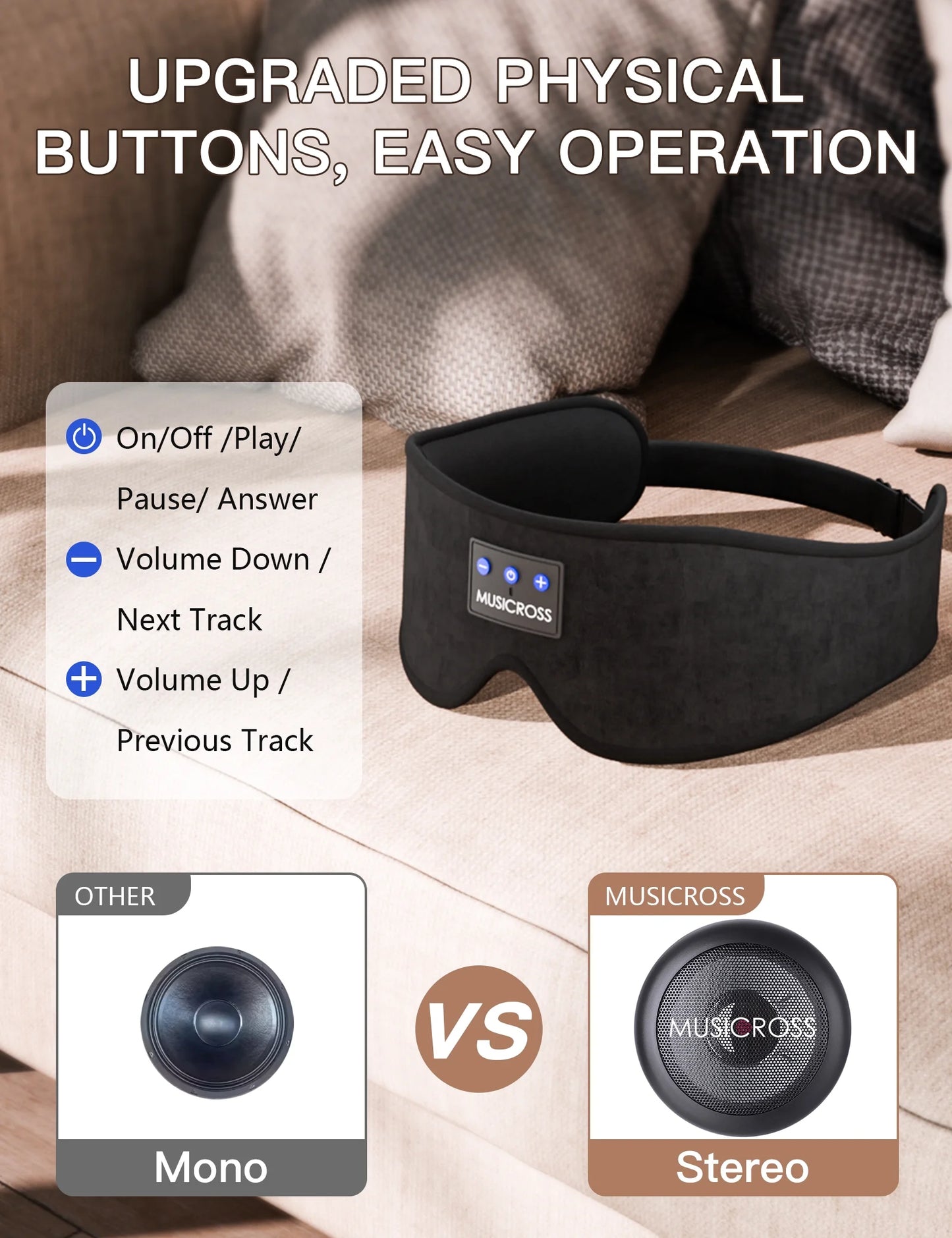 Sleep Mask with Headphones Bluetooth 5.2 Wireless, 3D Eye Mask for Sleeping Built-In HD Music, Microphone for Calls, Sleep Headphones for Side Sleepers Travel Yoga Meditation