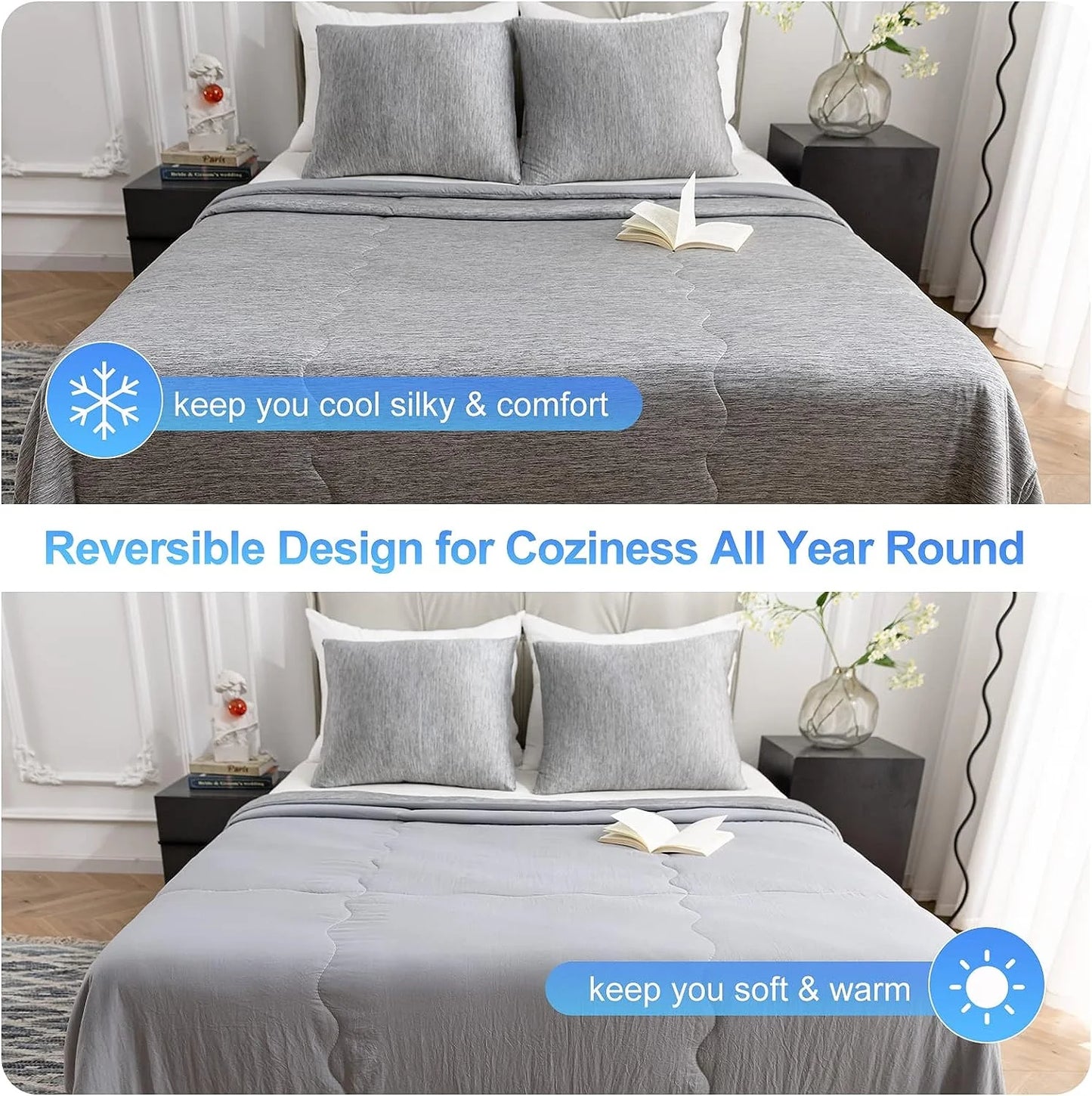 Dual-Sided Cooling Comforter King Size, Washable Lightweight Cooling Blanket with Q-Max > 0.5 Arc-Chill Cooling Fiber, Cool Sleeping Summer Blanket for Night Sweats Hot Sleeper (90"X 108")