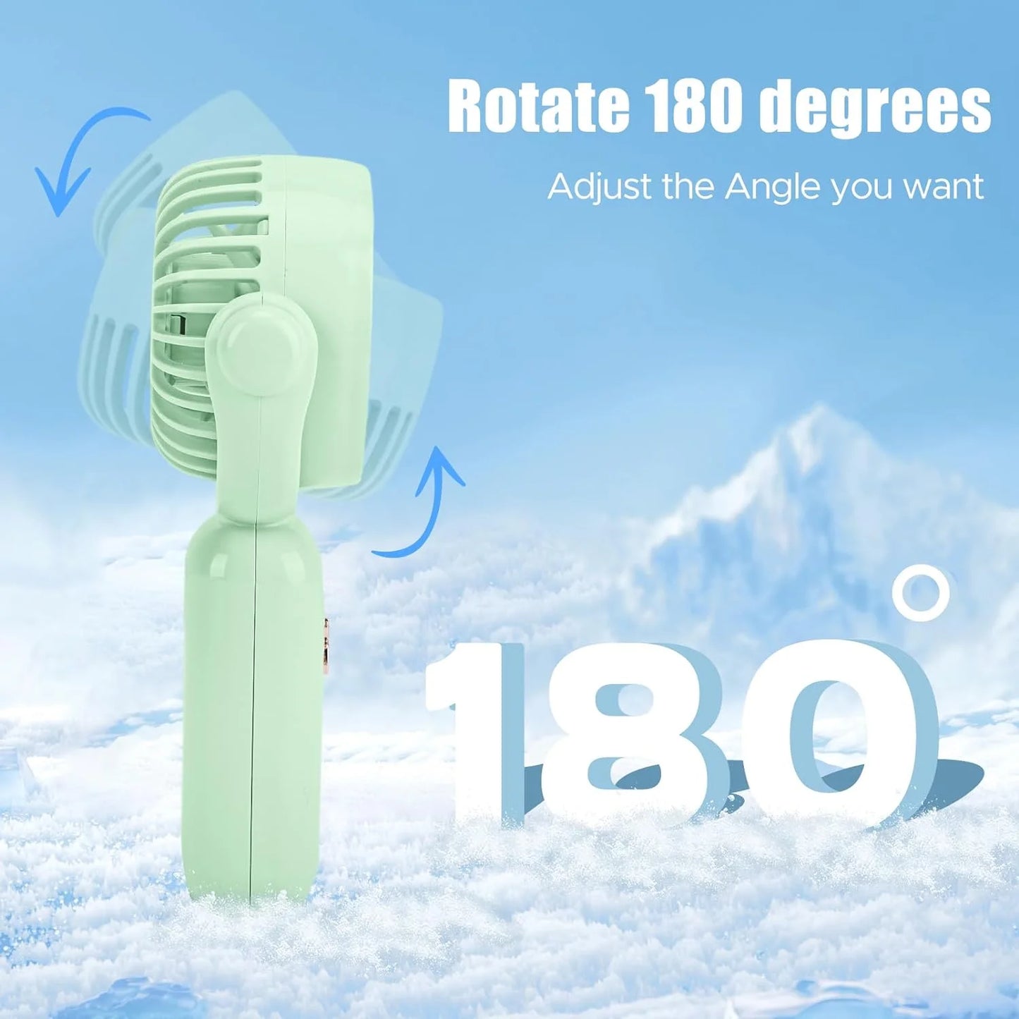 Mini Hand Fan, Portable Handheld Fan, USB Rechargeable Battery Fan with 180°Adjustable Angle, Small Pocket Fan Powerful Wind but Silent, with 3 Speeds, Hand Held Fan Can Stand for Desk Use (Green)