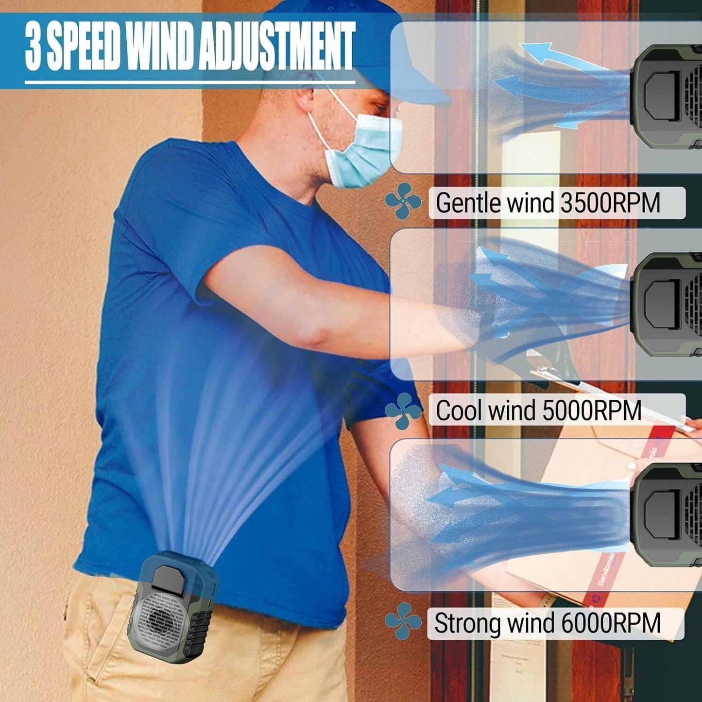 Portable Waist Fan Clip on 6000Mah Rechargeable Personal Cooling Neck Shirt Fan