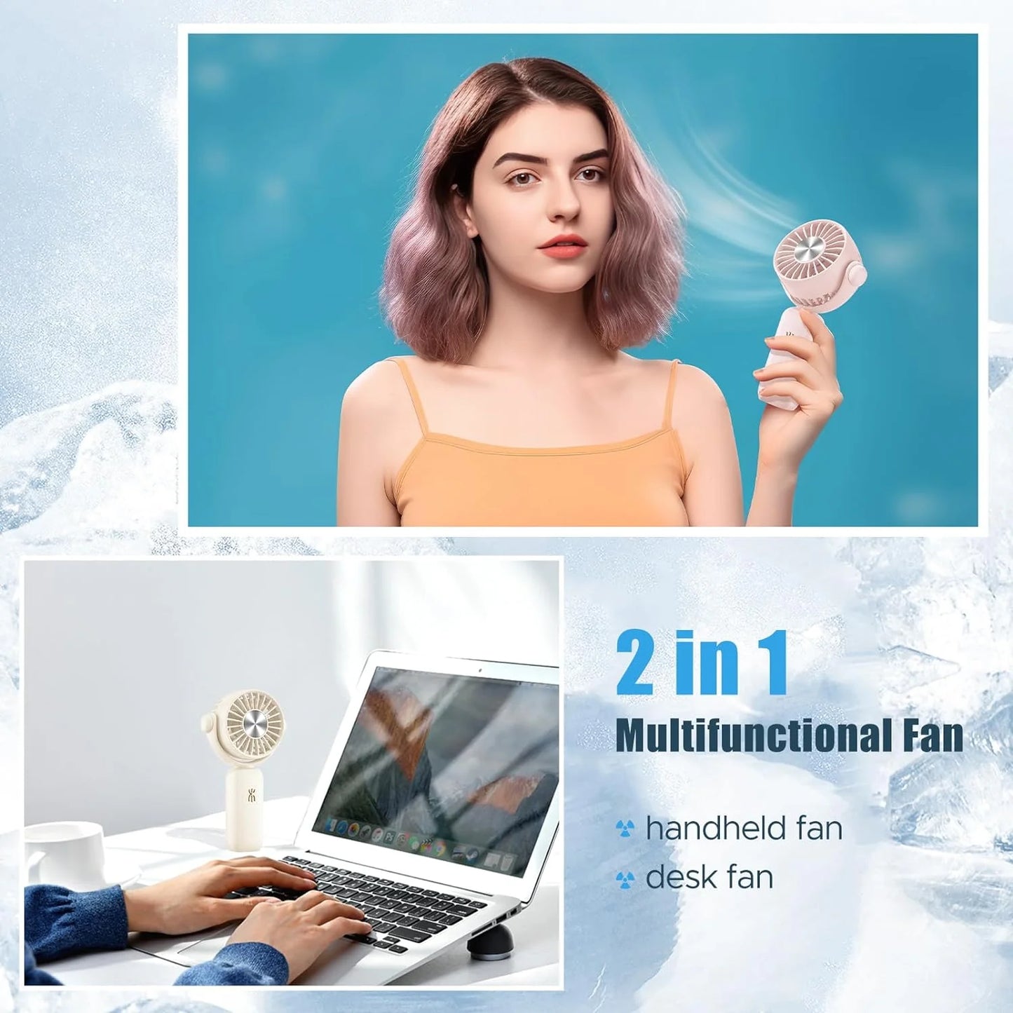 Mini Hand Fan, Portable Handheld Fan, USB Rechargeable Battery Fan with 180°Adjustable Angle, Small Pocket Fan Powerful Wind but Silent, with 3 Speeds, Hand Held Fan Can Stand for Desk Use (Green)