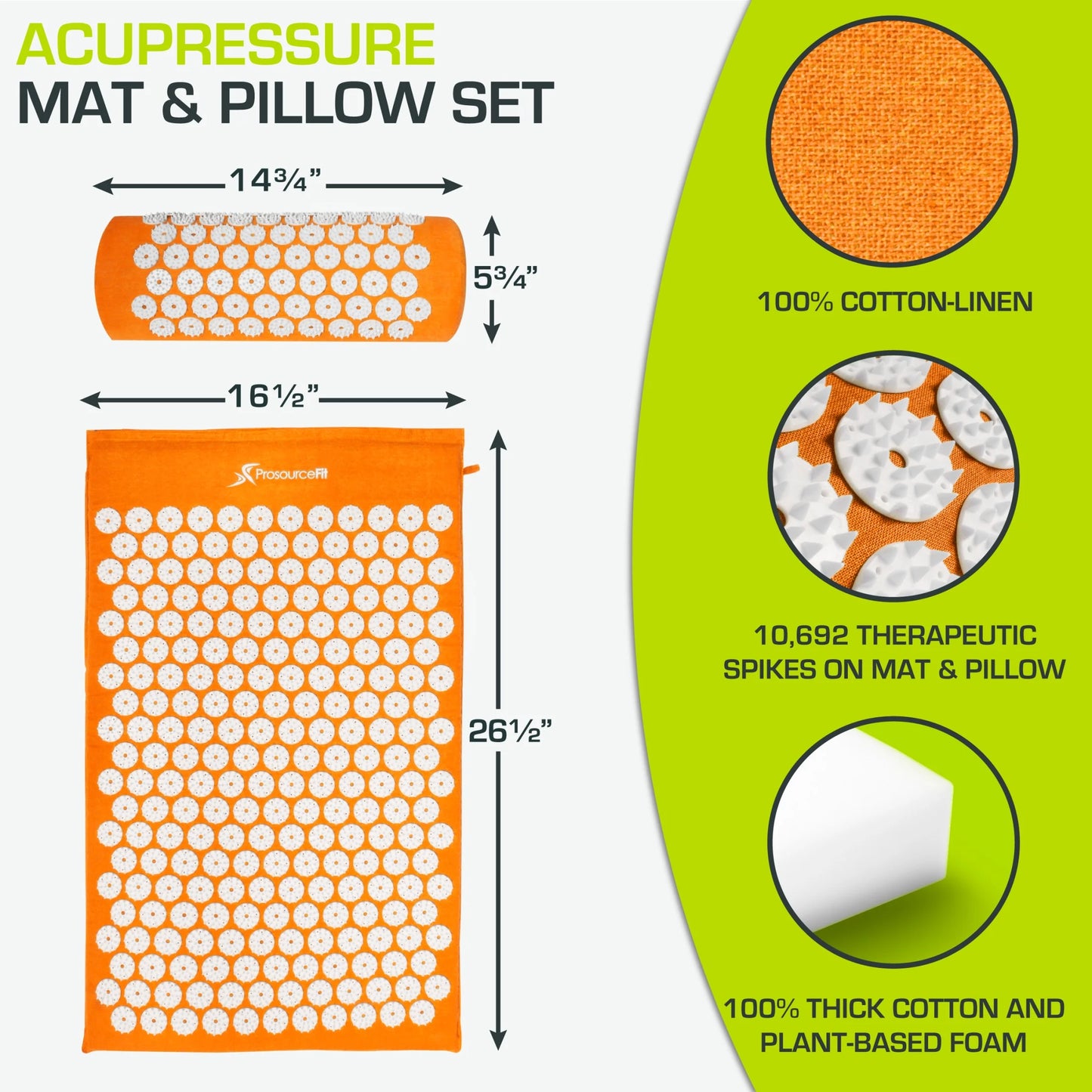 Acupressure Mat and Pillow Set for Back/Neck Pain Relief and Muscle Relaxation