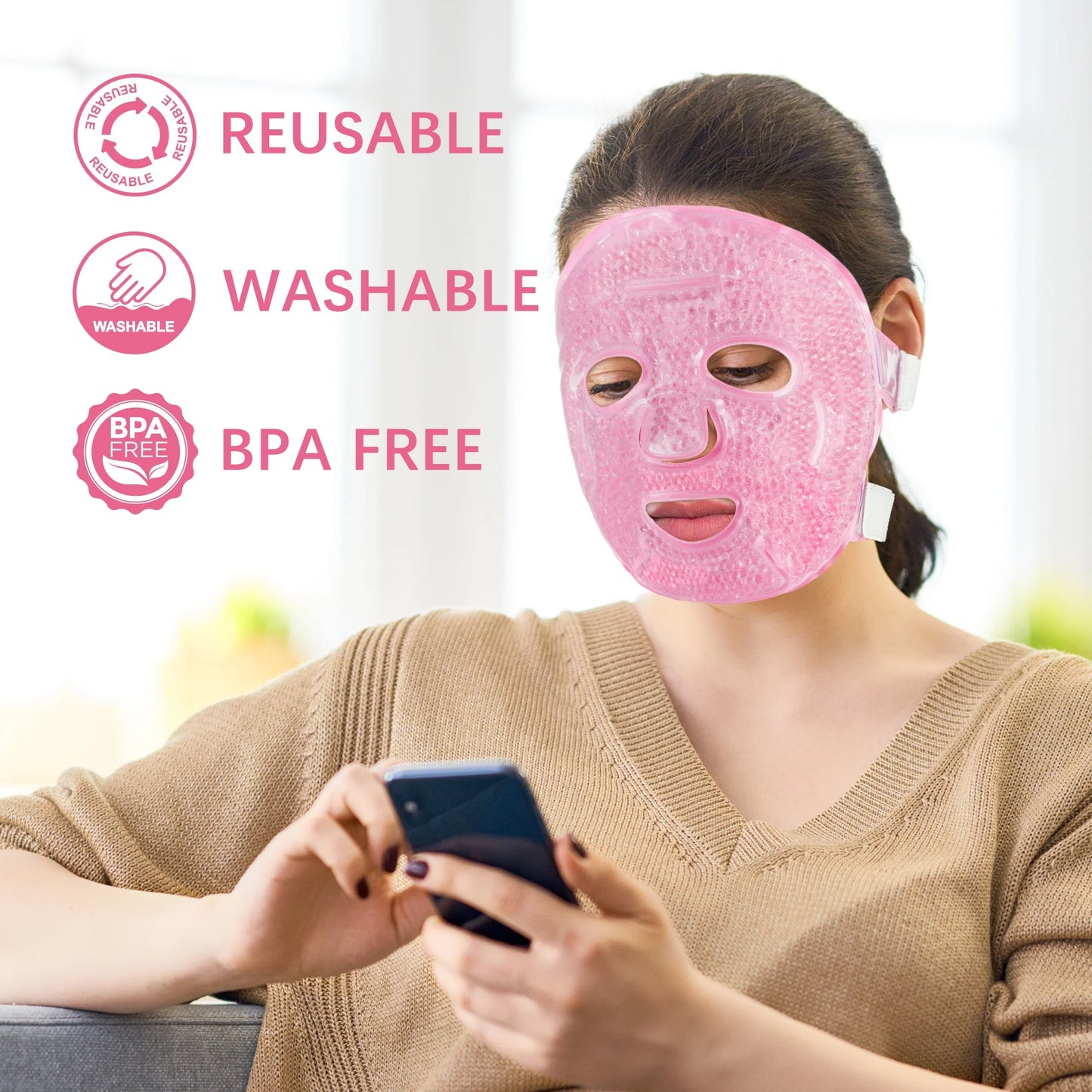 Ice Face Mask, Gel Beads Ice Pack for Puffy Eyes, Dark Circles