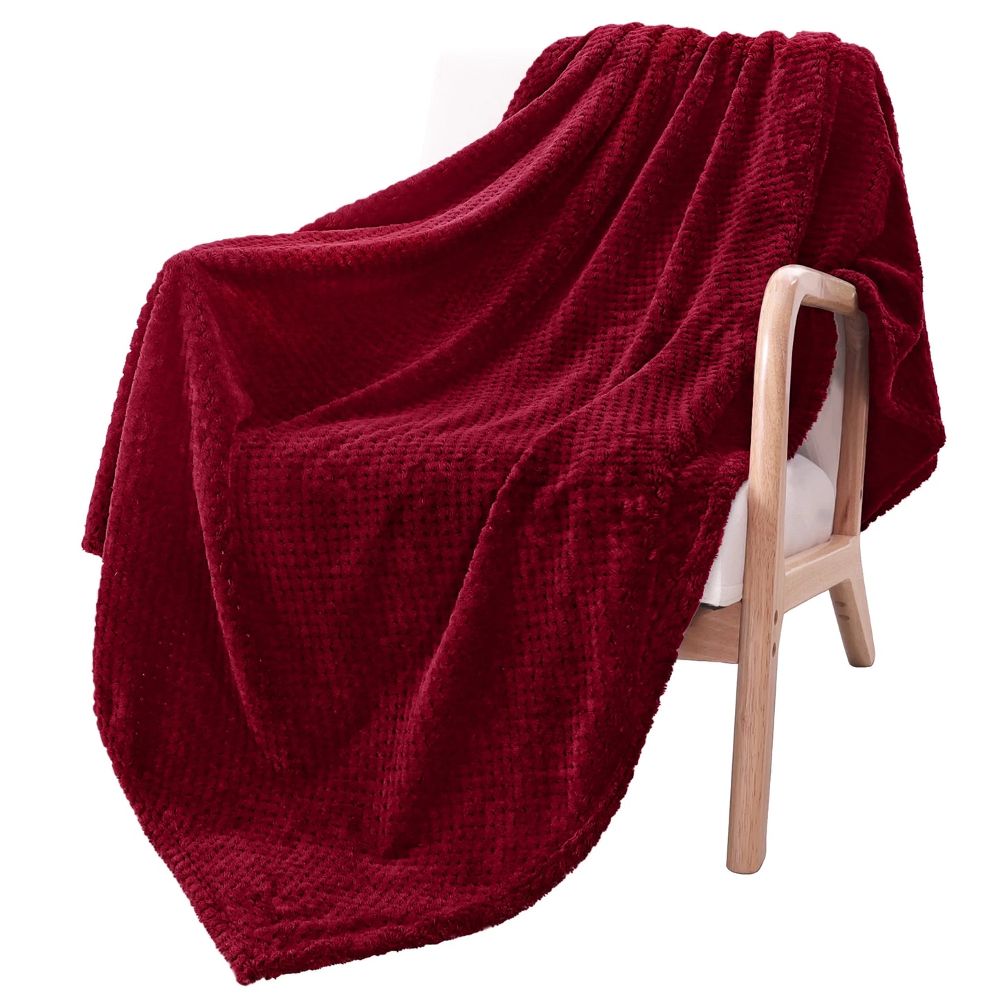 Waffle Textured Extra Large Fleece Blanket, Super Soft and Warm Throw Blanket for Couch, Sofa and Bed (Burgundy, 50"X70")-Cozy, Fuzzy and Lightweight