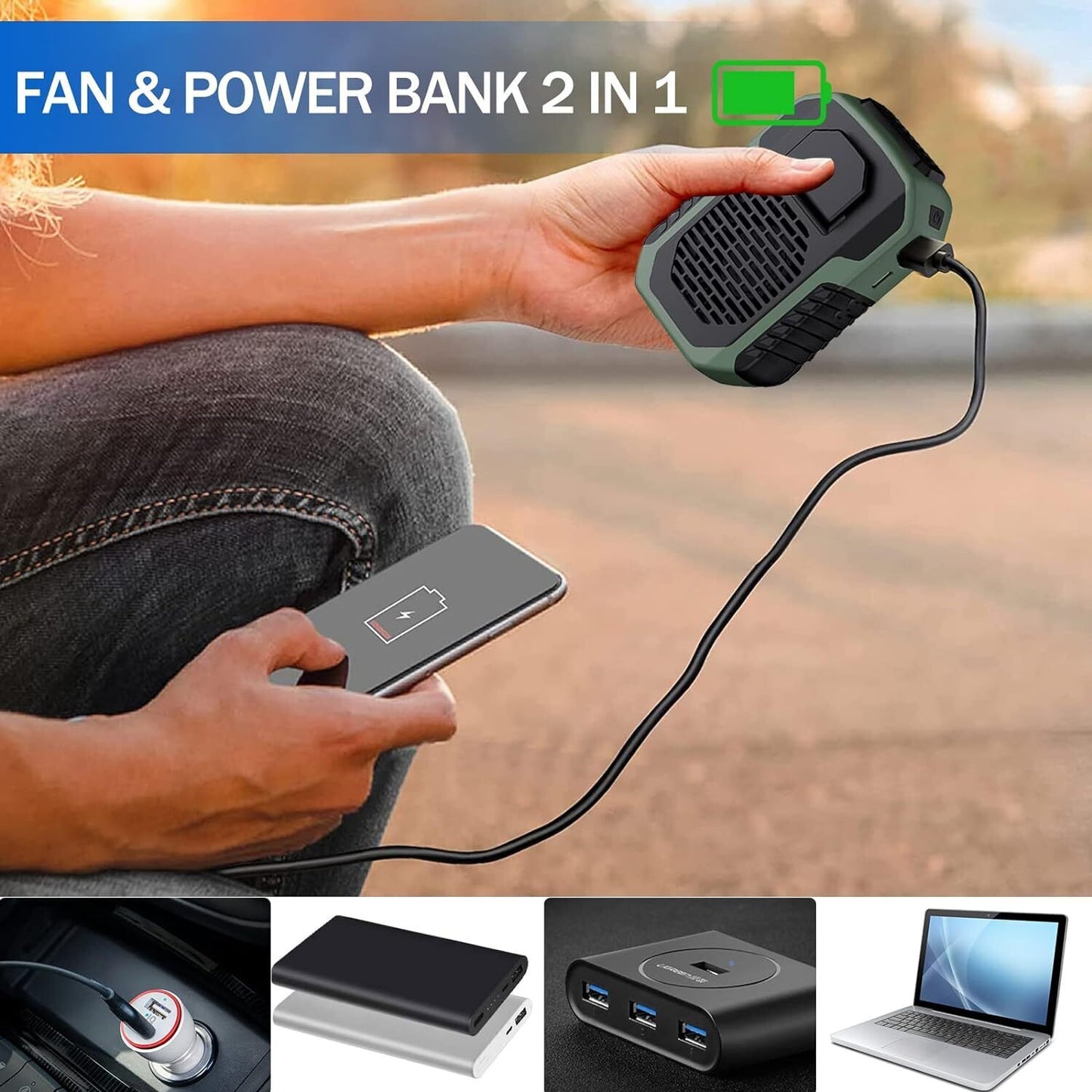 Portable Waist Fan Clip on 6000Mah Rechargeable Personal Cooling Neck Shirt Fan