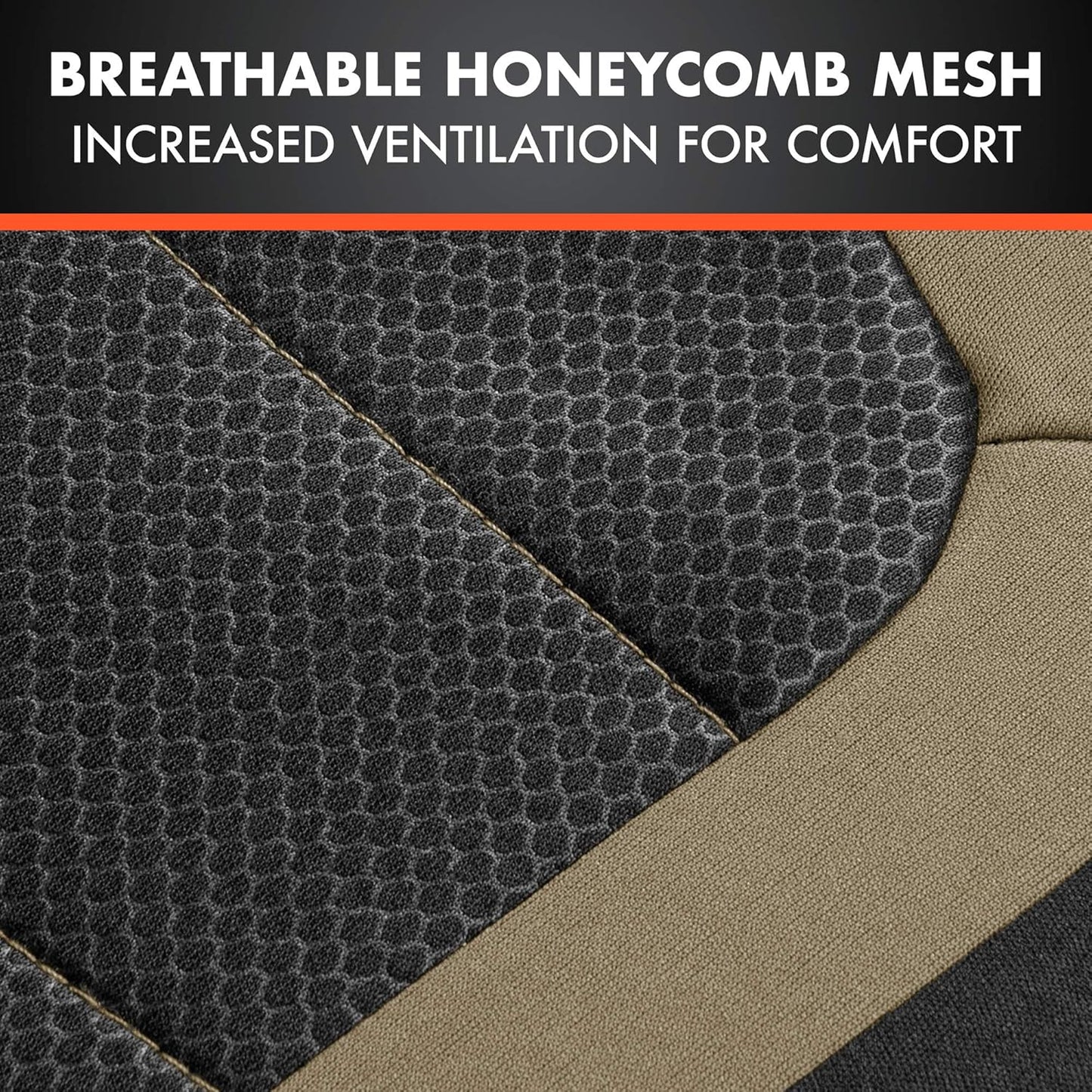 Carxs Freshmesh Car Seat Covers Full Set with Beige Accent – Mesh Front Seat Covers with Split Bench Back Seat Protector, Interior Covers for Auto Truck Van SUV