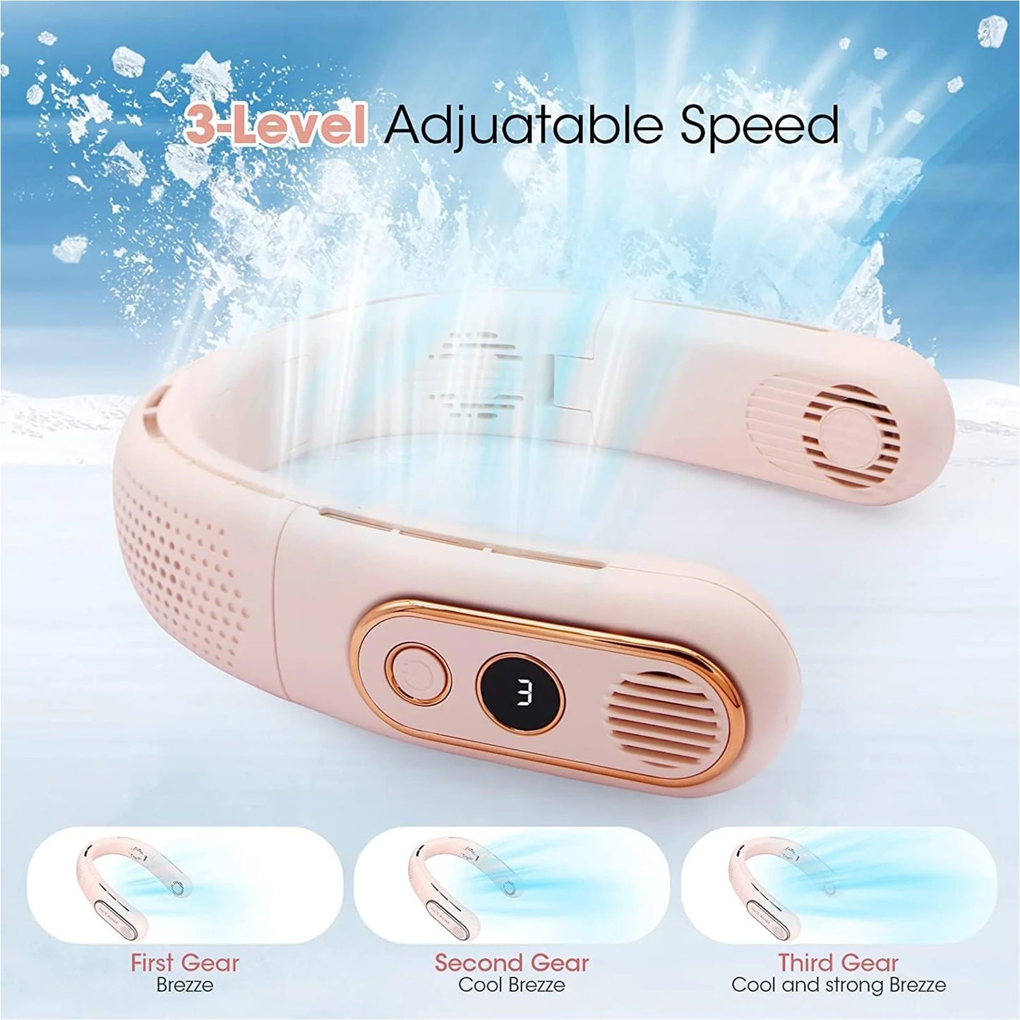 Portable Neck Fan, 4 Turbo, 3-Speed, 80 Blades, 0.59 Lb, Hands-Free, Foldable USB Fan for Travel