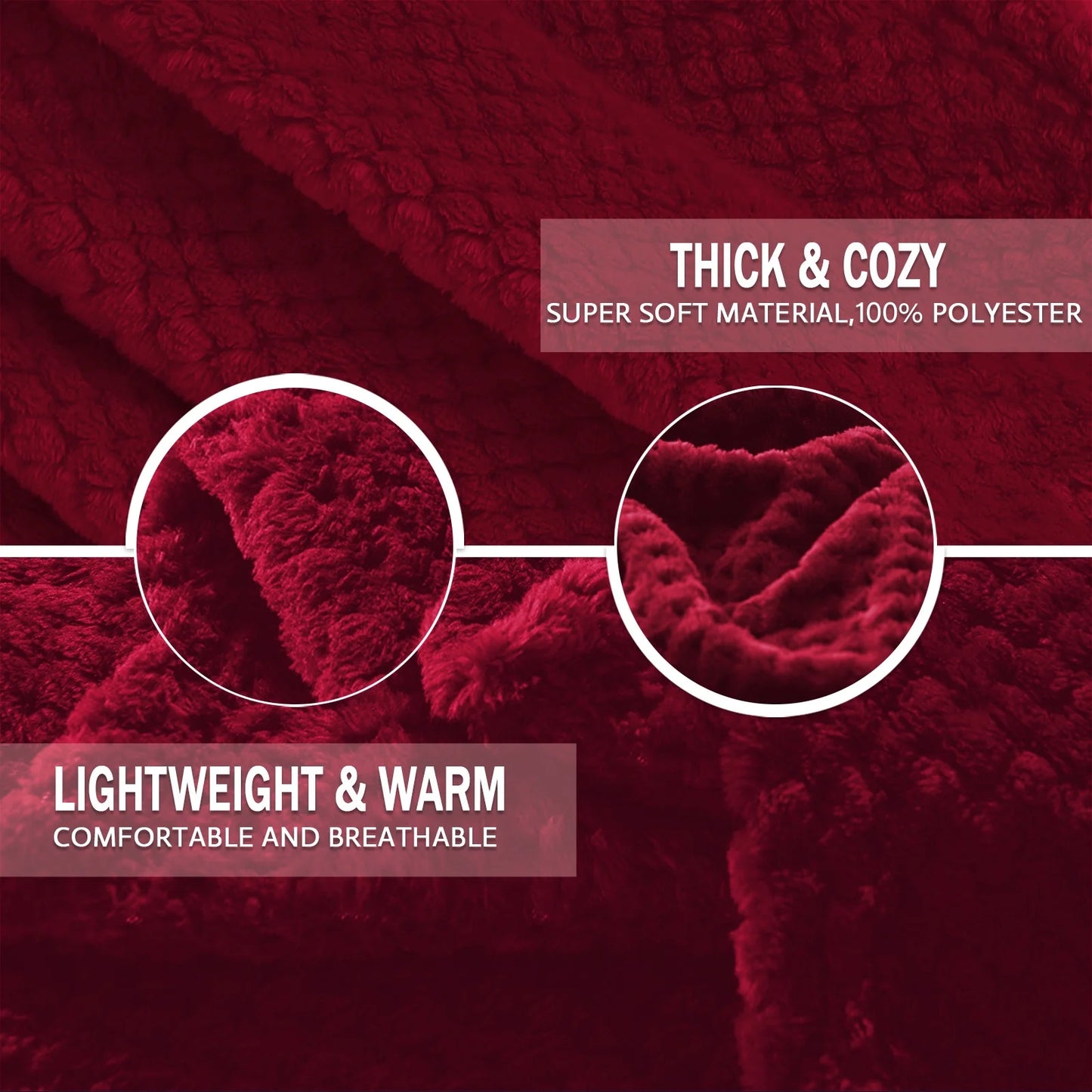 Waffle Textured Extra Large Fleece Blanket, Super Soft and Warm Throw Blanket for Couch, Sofa and Bed (Burgundy, 50"X70")-Cozy, Fuzzy and Lightweight