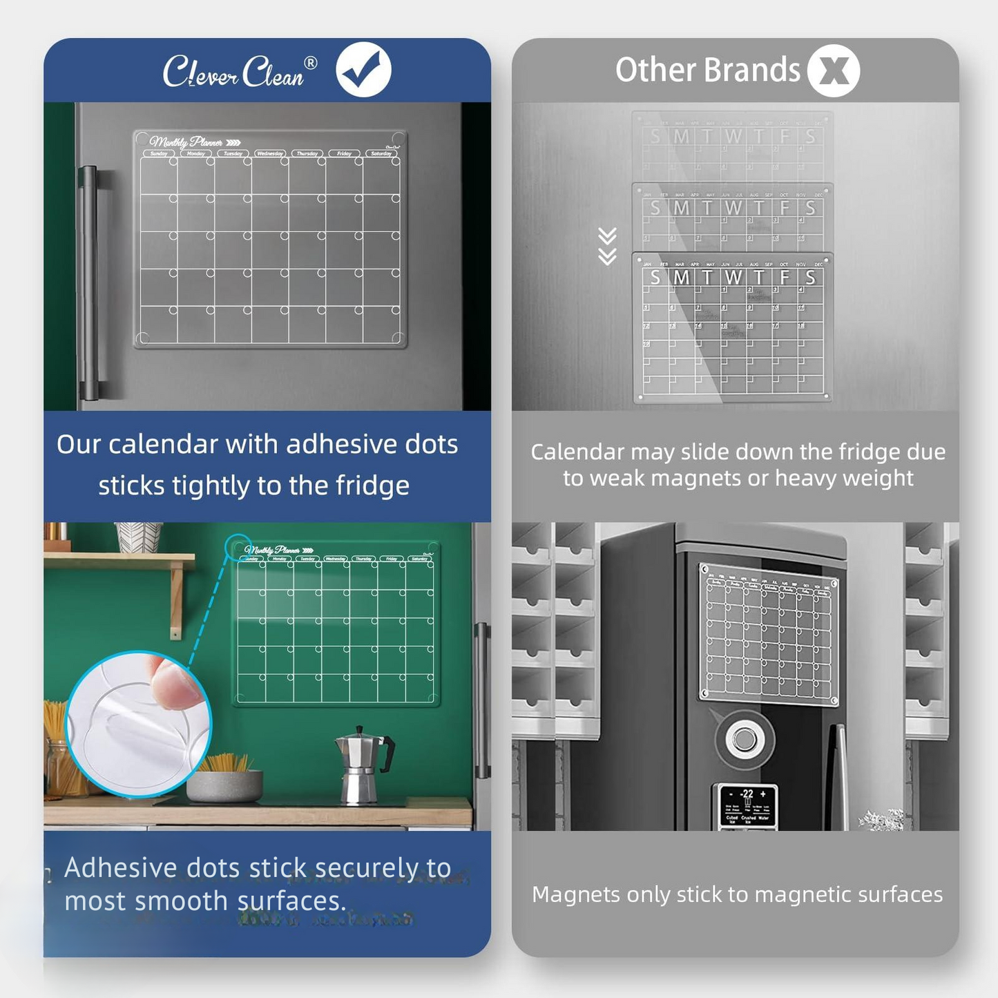Clear Non-Magnetic Monthly Planner – Transparent Dry Erase Calendar for Fridge