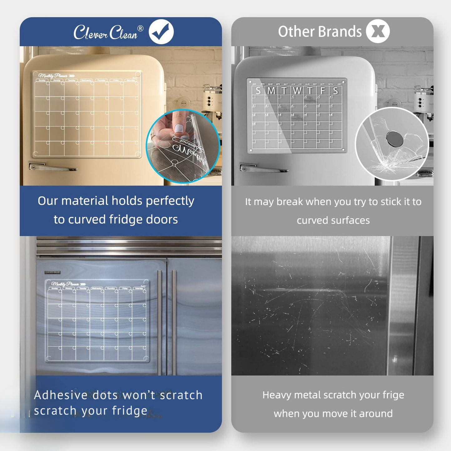 Clear Non-Magnetic Monthly Planner – Transparent Dry Erase Calendar for Fridge