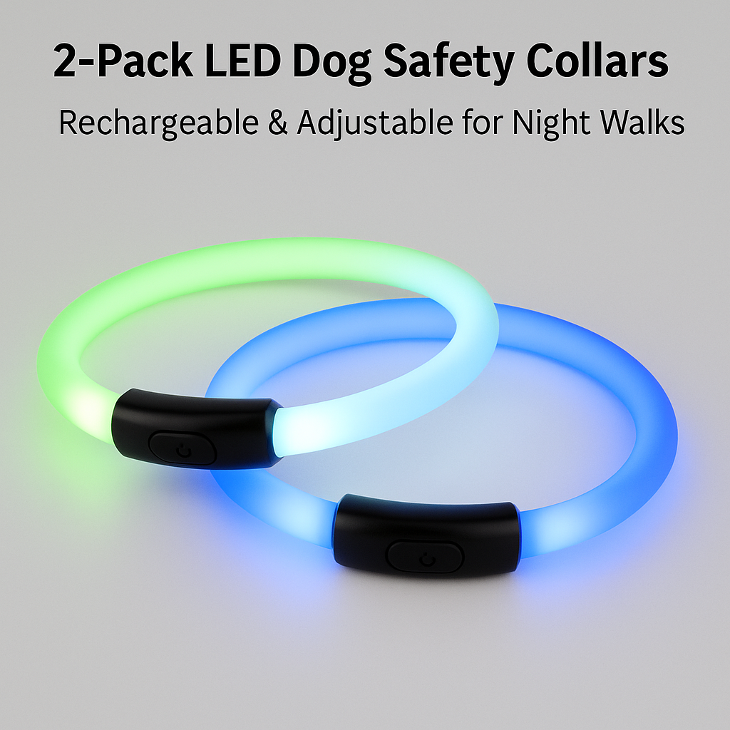 2-Pack LED Dog Safety Collars – Rechargeable & Adjustable for Night Walks
