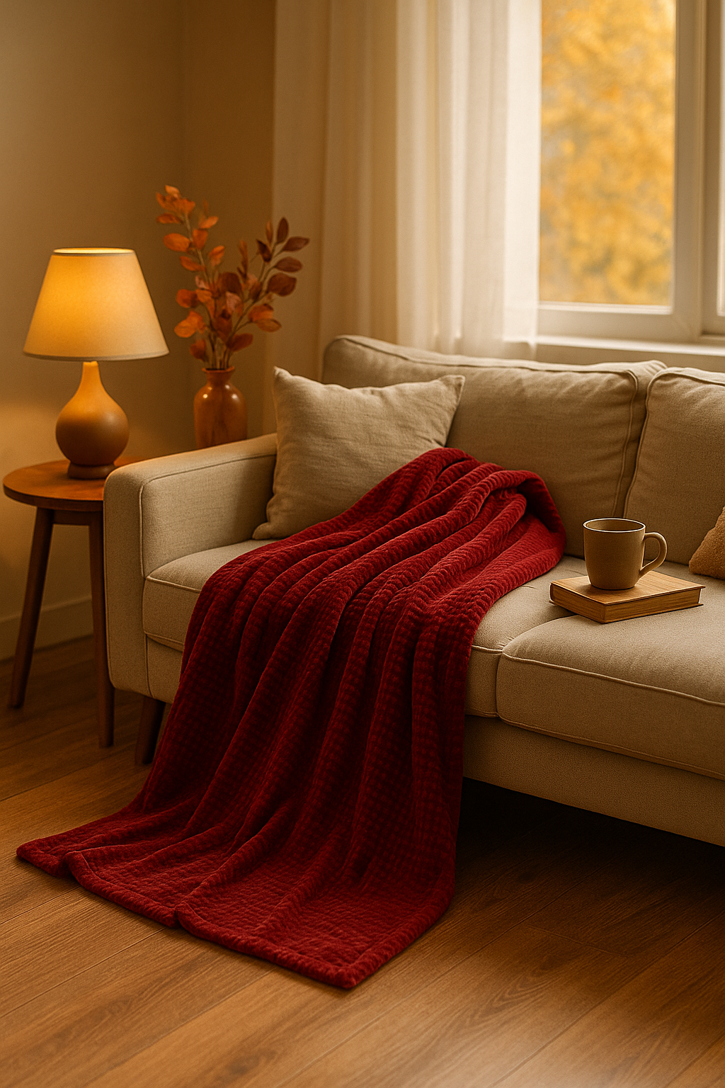 Cozy Burgundy Waffle Fleece Blanket – Perfect for Couch, Sofa & Bed (50" x 70")