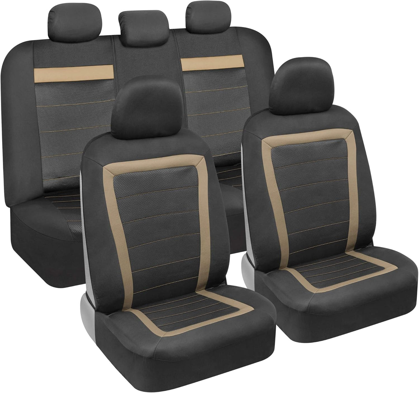 Carxs Freshmesh Car Seat Covers Full Set with Beige Accent – Mesh Front Seat Covers with Split Bench Back Seat Protector, Interior Covers for Auto Truck Van SUV