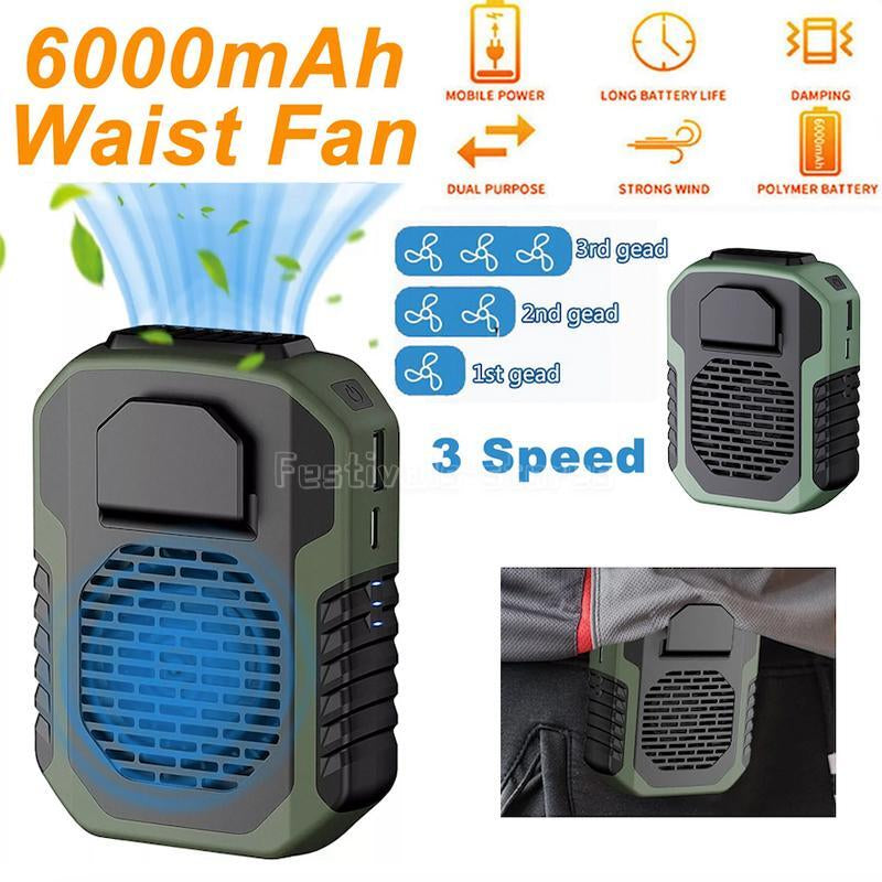 Portable Waist Fan Clip on 6000Mah Rechargeable Personal Cooling Neck Shirt Fan