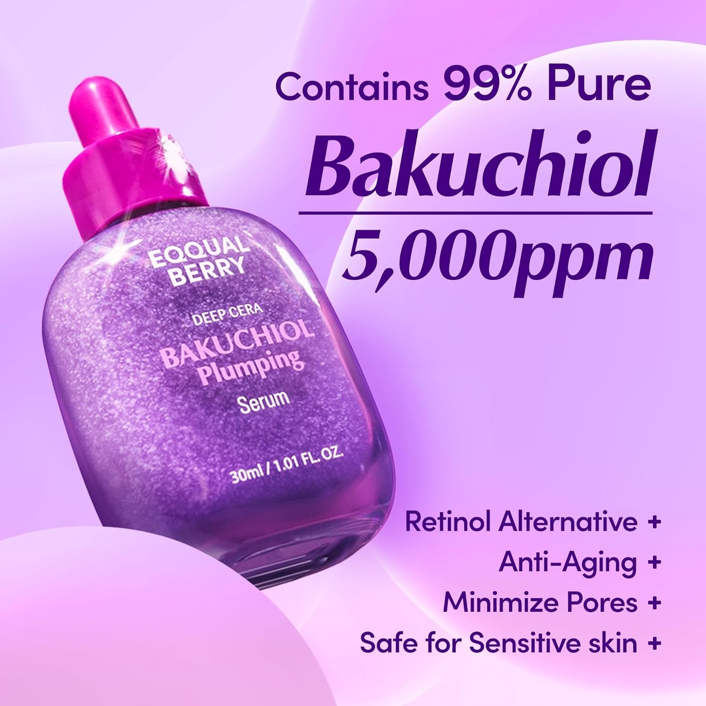 Bakuchiol Plumping Serum – Pore and Wrinkle Minimizer | Retinol Alternative for Sensitive Skin | Enhances Firmness and Elasticity with Ceramide, 1.01Oz / 30Ml