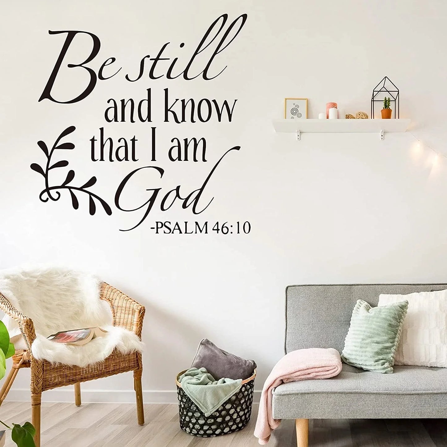 Be Still and Know That I Am God Psalm 46:10 Wall Decal, Christian Inspiring Bible Verse Quote Wall Stickers Vinyl Handwriting Art Letters Prayer Blessed Home Decor Wallpaper
