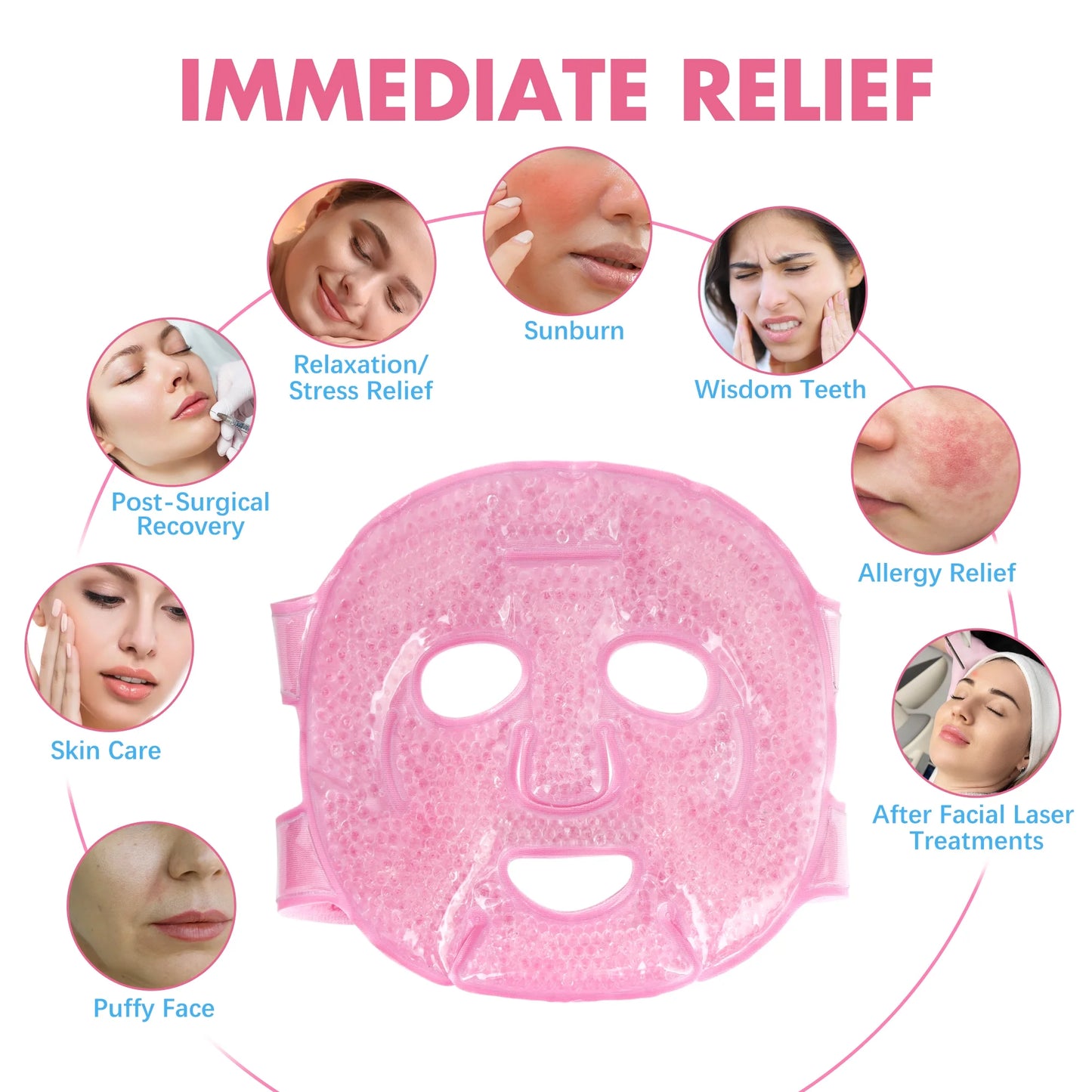 Ice Face Mask, Gel Beads Ice Pack for Puffy Eyes, Dark Circles