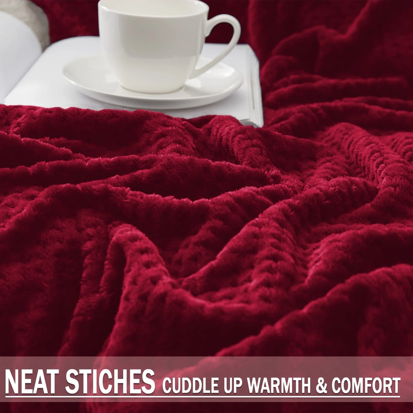 Waffle Textured Extra Large Fleece Blanket, Super Soft and Warm Throw Blanket for Couch, Sofa and Bed (Burgundy, 50"X70")-Cozy, Fuzzy and Lightweight