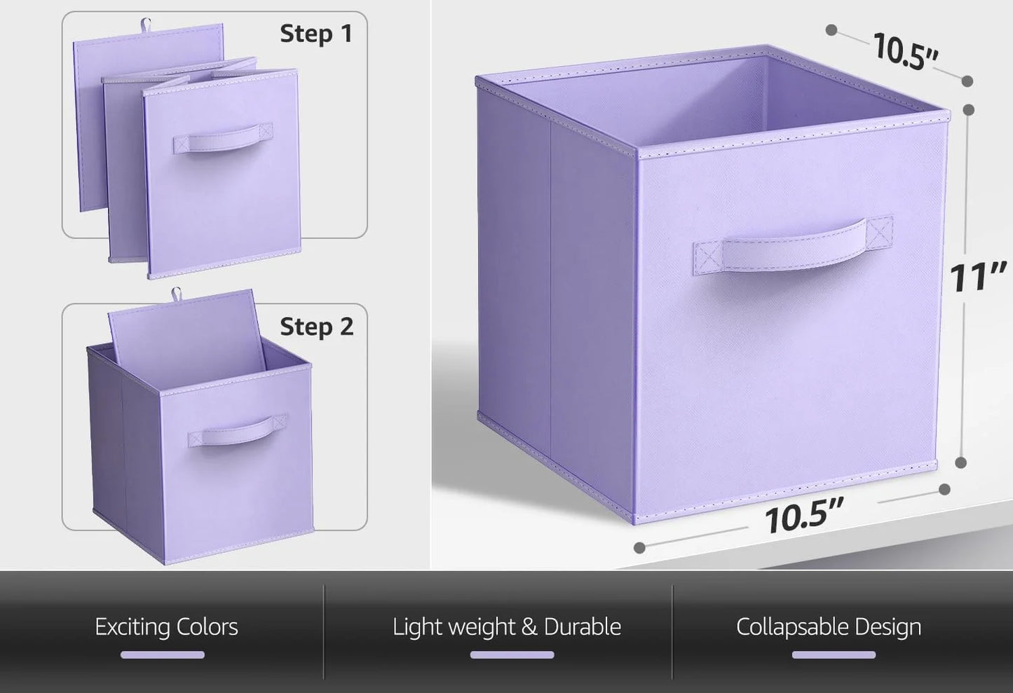 Collapsible Fabric Cube Storage Bins (10.5" X 10.5"), 6 Pack, Multicolor