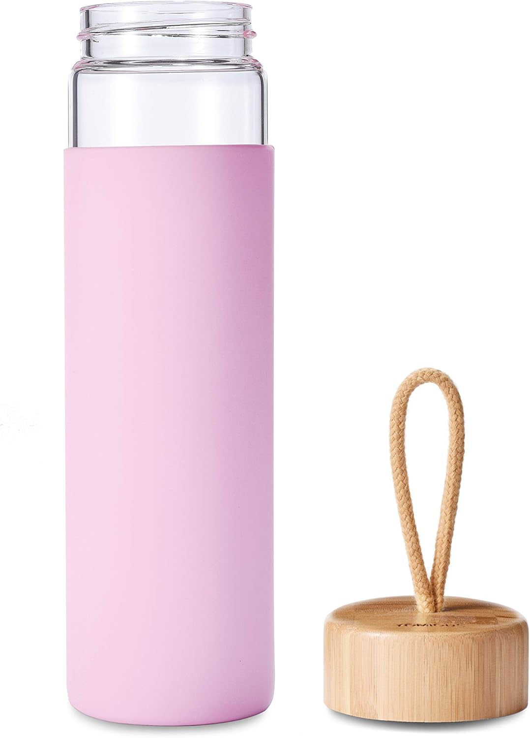 20 Oz Borosilicate Glass Water Bottles with Silicone Sleeve BPA Free, Dishwasher Safe - Reusable Clear Glass Drinking with Leak Proof Bamboo Lid | Perfect Gym Water Bottles for Men & Women