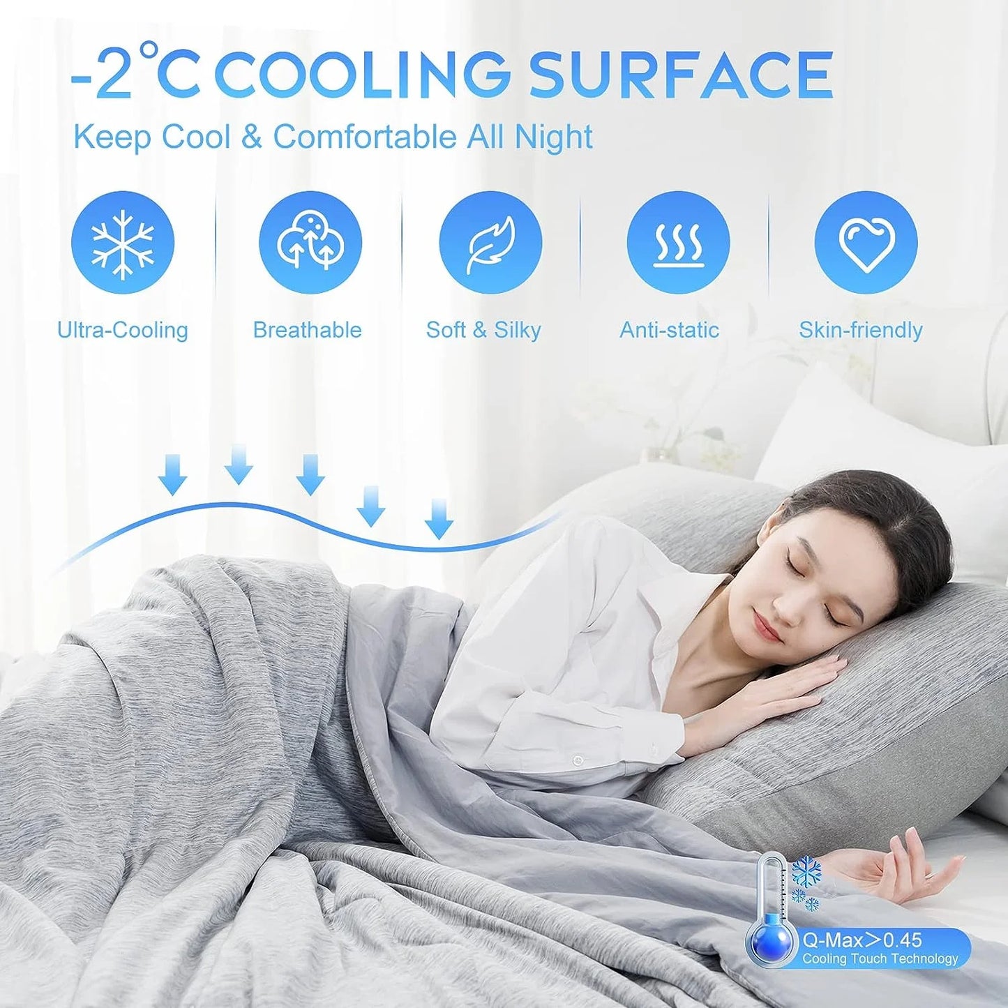 Dual-Sided Cooling Comforter King Size, Washable Lightweight Cooling Blanket with Q-Max > 0.5 Arc-Chill Cooling Fiber, Cool Sleeping Summer Blanket for Night Sweats Hot Sleeper (90"X 108")