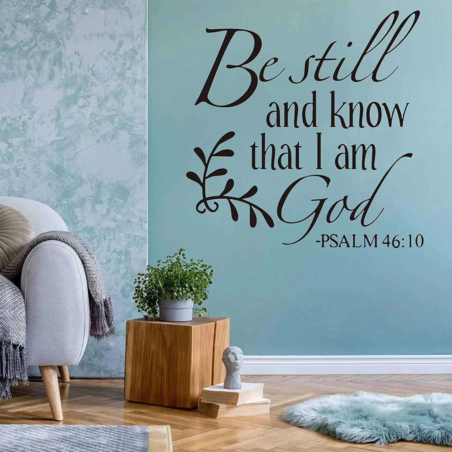 Be Still and Know That I Am God Psalm 46:10 Wall Decal, Christian Inspiring Bible Verse Quote Wall Stickers Vinyl Handwriting Art Letters Prayer Blessed Home Decor Wallpaper
