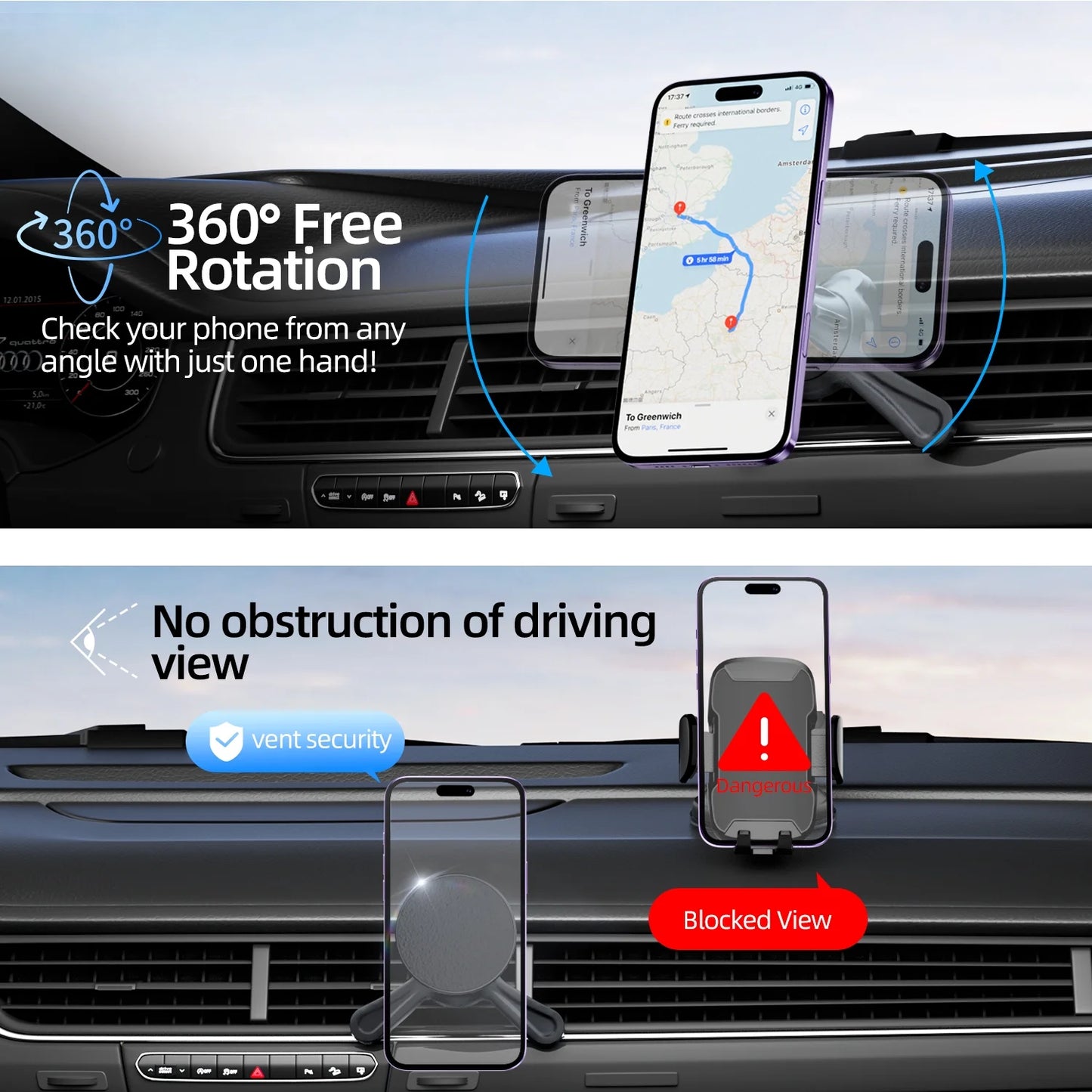 Phone Holders for Your Car Magnetic, 360 Degree Rotation, Air Vent Magnetic Phone Mount, Upgraded Strongest Magnet Power, Compatible with Iphone, Samsung, Google Pixel, Motorola Moto, Black