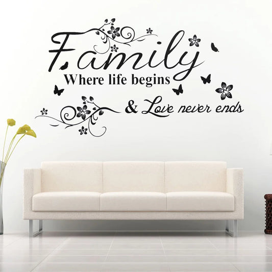 Family Where Life Begins Decal Mural Wall Sticker DIY Art Quote Words Home Decor or Luminous Wall Stickers