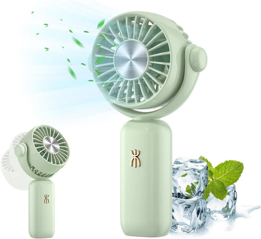 Mini Hand Fan, Portable Handheld Fan, USB Rechargeable Battery Fan with 180°Adjustable Angle, Small Pocket Fan Powerful Wind but Silent, with 3 Speeds, Hand Held Fan Can Stand for Desk Use (Green)