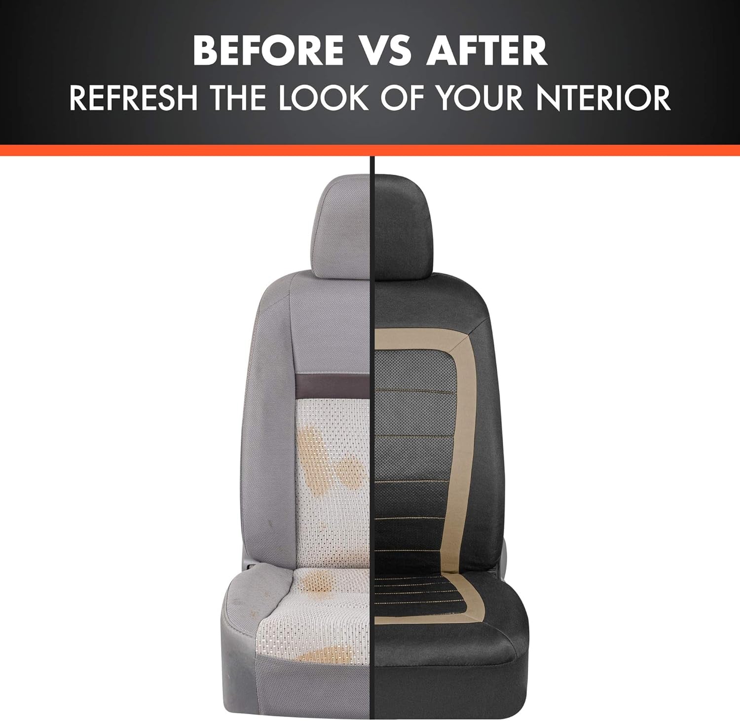 Carxs Freshmesh Car Seat Covers Full Set with Beige Accent – Mesh Front Seat Covers with Split Bench Back Seat Protector, Interior Covers for Auto Truck Van SUV