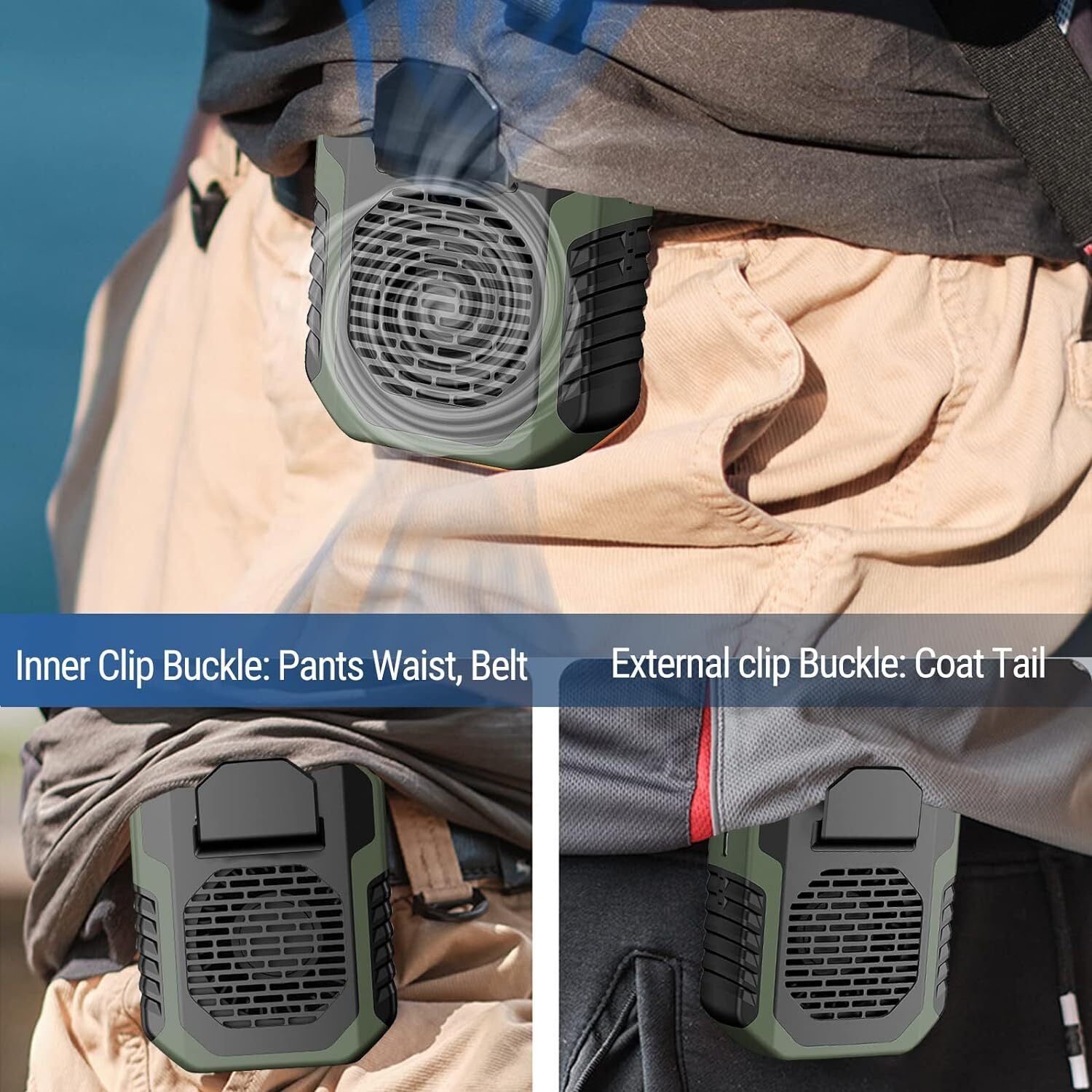 Portable Waist Fan Clip on 6000Mah Rechargeable Personal Cooling Neck Shirt Fan