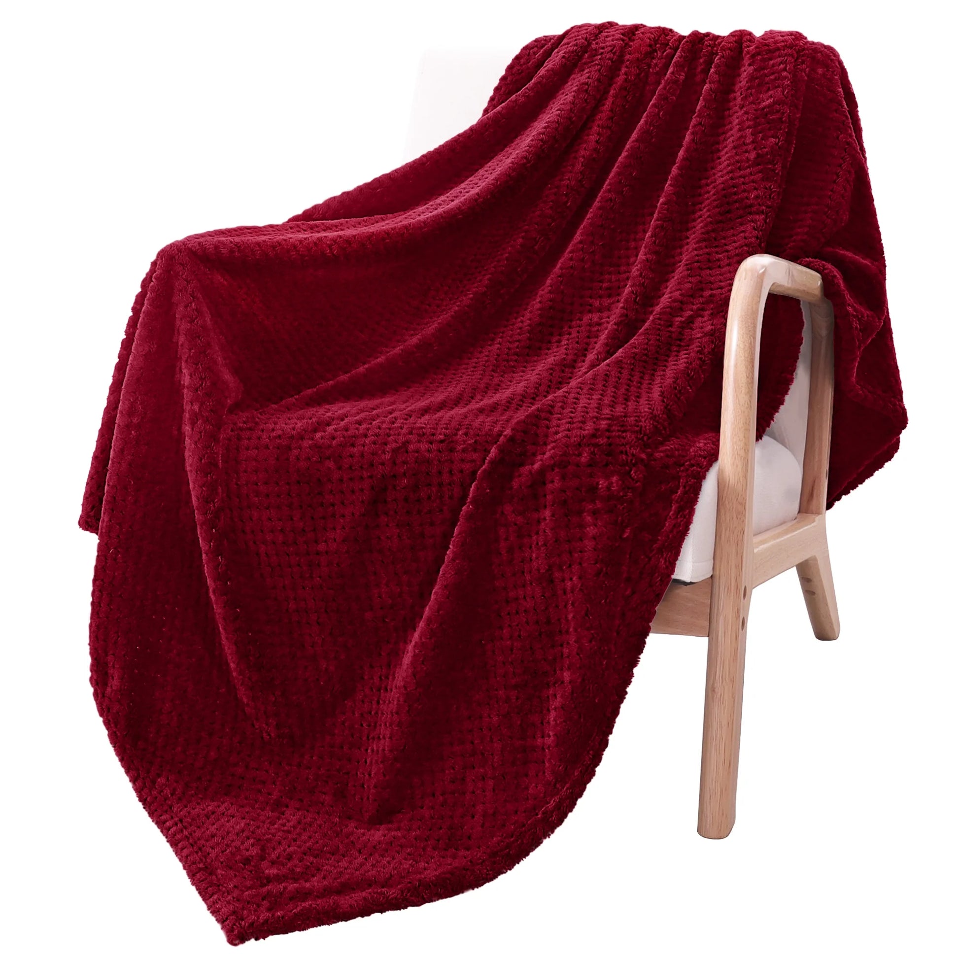 Waffle Textured Extra Large Fleece Blanket, Super Soft and Warm Throw Blanket for Couch, Sofa and Bed (Burgundy, 50"X70")-Cozy, Fuzzy and Lightweight