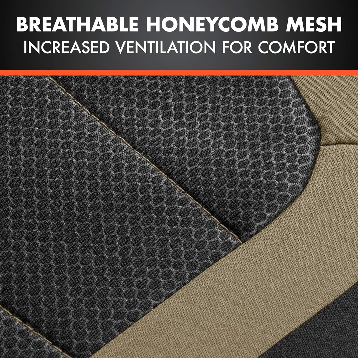 Carxs Freshmesh Car Seat Covers Full Set with Beige Accent – Mesh Front Seat Covers with Split Bench Back Seat Protector, Interior Covers for Auto Truck Van SUV