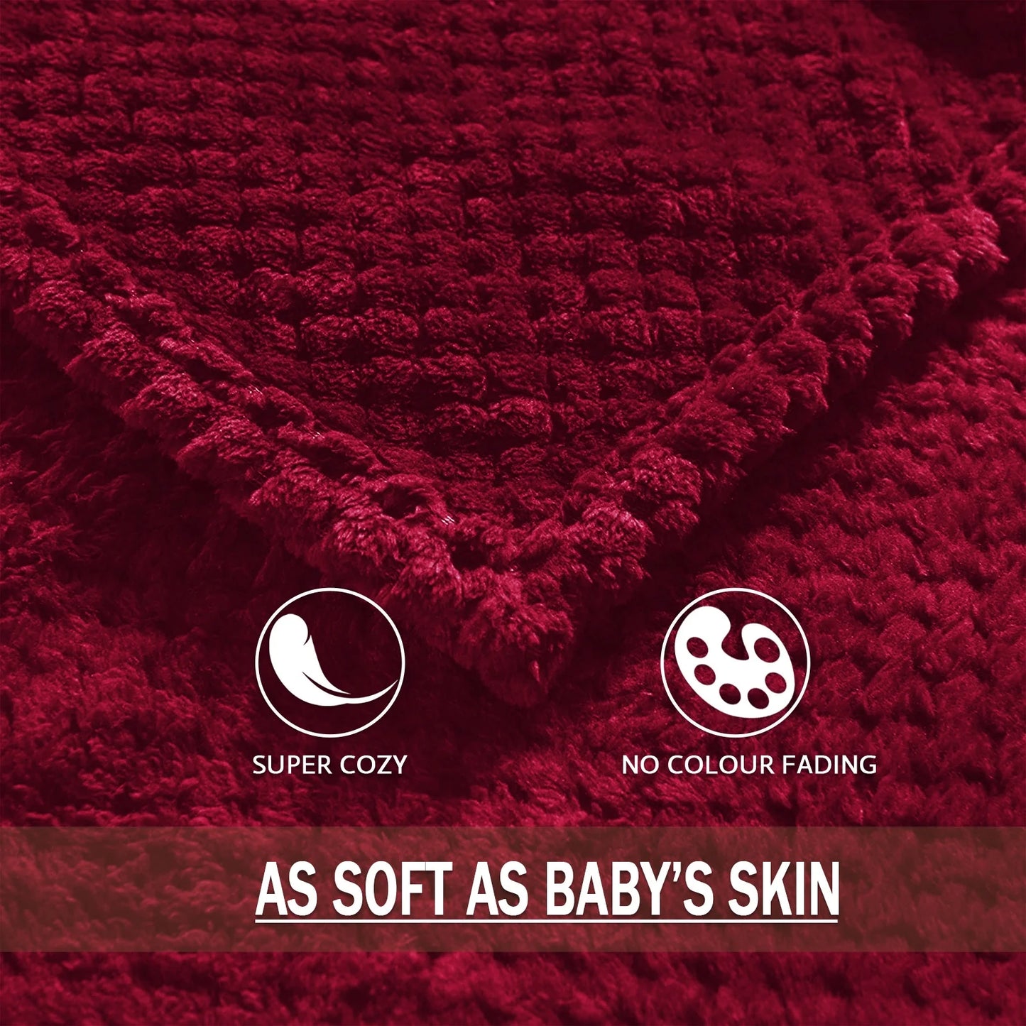 Waffle Textured Extra Large Fleece Blanket, Super Soft and Warm Throw Blanket for Couch, Sofa and Bed (Burgundy, 50"X70")-Cozy, Fuzzy and Lightweight