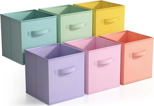 Collapsible Fabric Cube Storage Bins (10.5" X 10.5"), 6 Pack, Multicolor