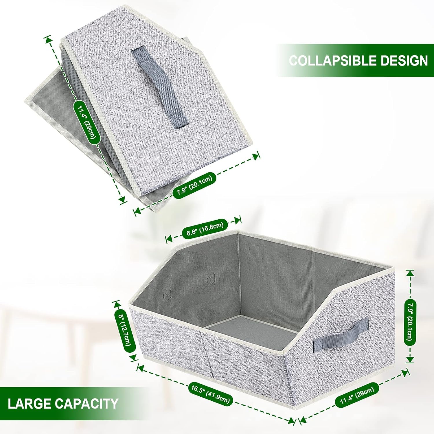 Closet Organizers Bins 6 Packs - Large Closet Shelf Organizer with Handles, Fabric Trapezoid Storage Bins, Collapsible Storage Cubes for Clothes, Towels, Light Grey