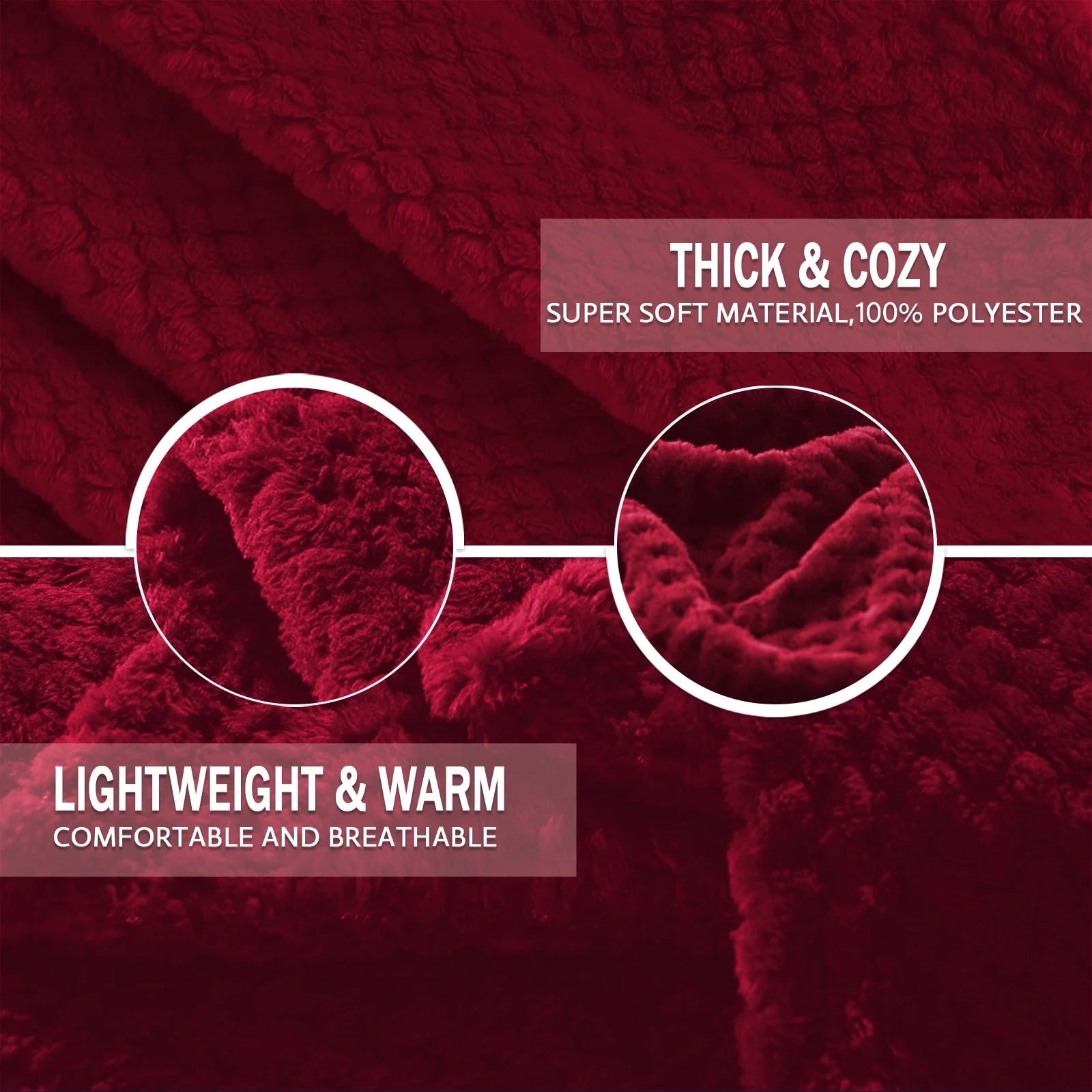 Waffle Textured Extra Large Fleece Blanket, Super Soft and Warm Throw Blanket for Couch, Sofa and Bed (Burgundy, 50"X70")-Cozy, Fuzzy and Lightweight