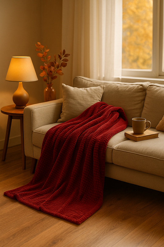 Cozy Burgundy Waffle Fleece Blanket – Perfect for Couch, Sofa & Bed (50" x 70")