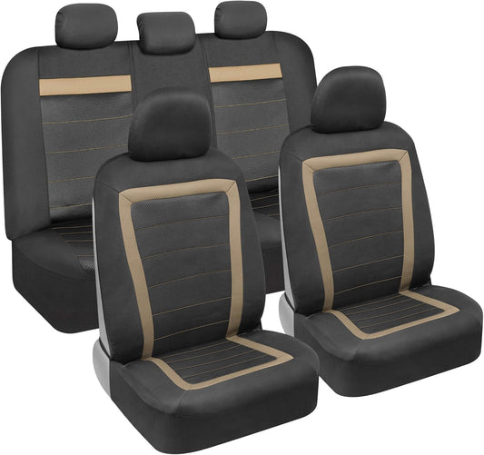 Carxs Freshmesh Car Seat Covers Full Set with Beige Accent – Mesh Front Seat Covers with Split Bench Back Seat Protector, Interior Covers for Auto Truck Van SUV