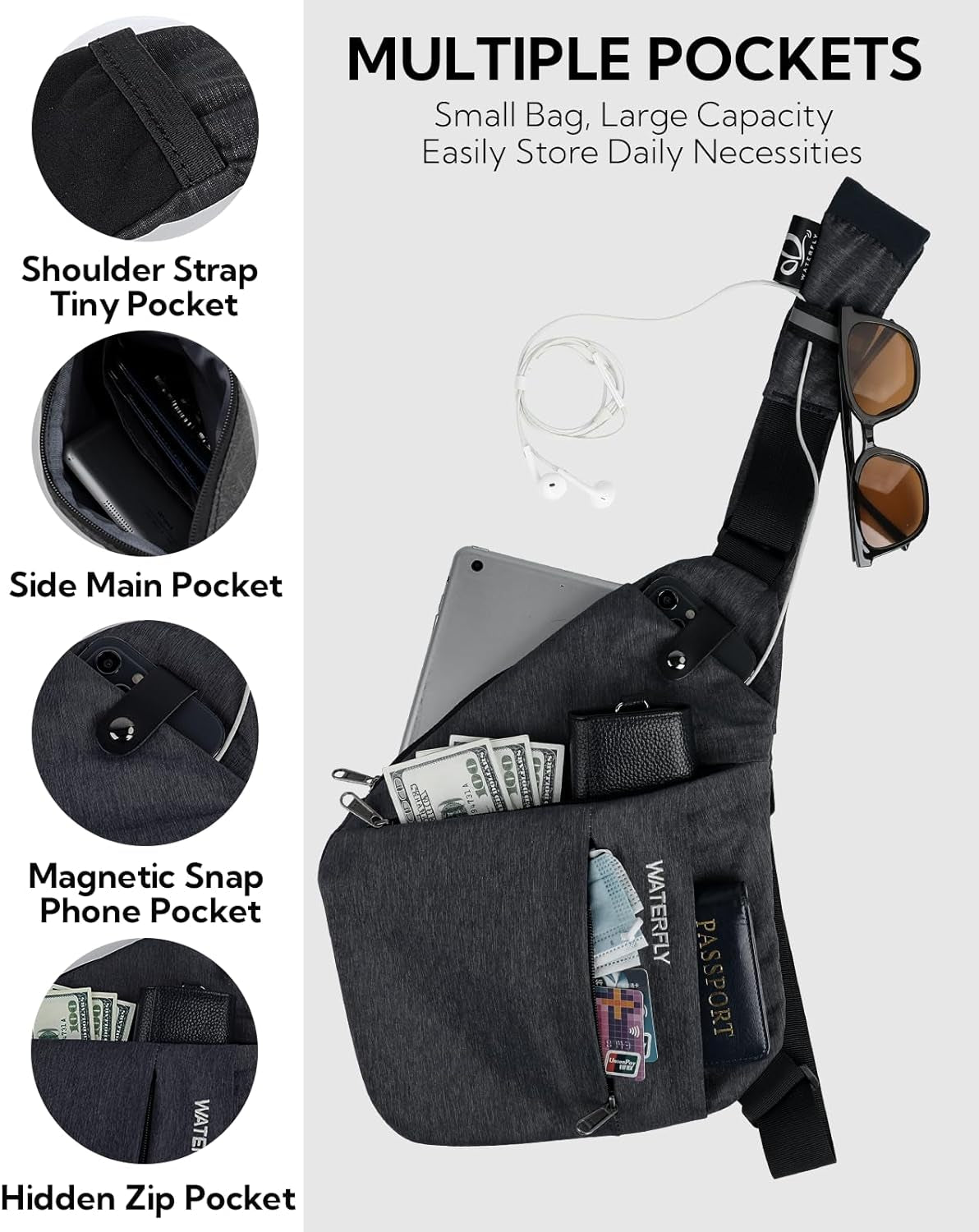 Sling Crossbody Chest Bag: Slim Anti-Theft Cross Body Bag over Shoulder Backpack Stealth Side Pack Man Woman