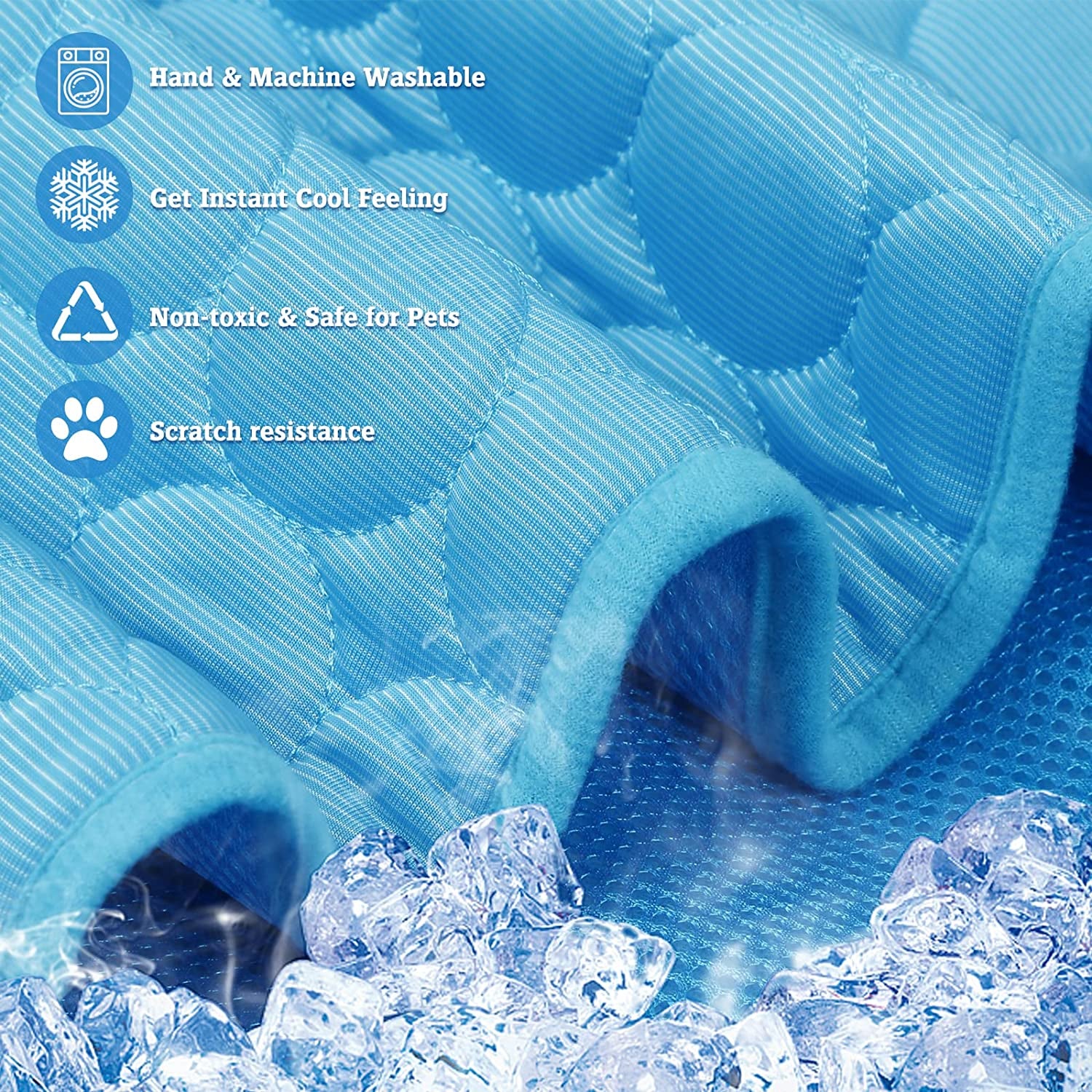 Washable Dog Cooling Mat Ice Silk Cooling Mat for Dogs Pet Self Cooling Pad Blanket Dog Cool Pad for Indoor & Outdoor Car Seats (Blue, 40X28 In)
