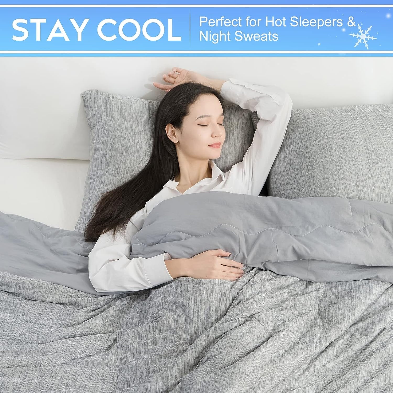 Dual-Sided Cooling Comforter King Size, Washable Lightweight Cooling Blanket with Q-Max > 0.5 Arc-Chill Cooling Fiber, Cool Sleeping Summer Blanket for Night Sweats Hot Sleeper (90"X 108")