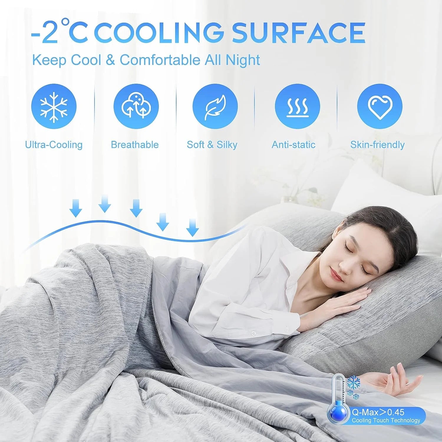 Dual-Sided Cooling Comforter King Size, Washable Lightweight Cooling Blanket with Q-Max > 0.5 Arc-Chill Cooling Fiber, Cool Sleeping Summer Blanket for Night Sweats Hot Sleeper (90"X 108")